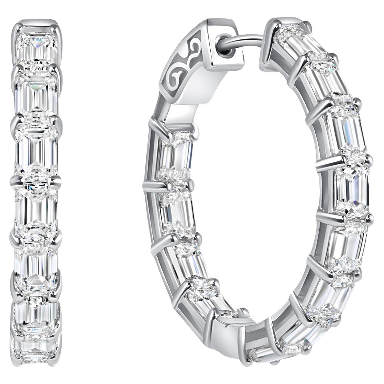 5.84Ctw Emerald Cut Diamond Hoop Earrings in 14K White Gold