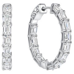 5.84Ctw Emerald Cut Diamond Hoop Earrings in 14K White Gold