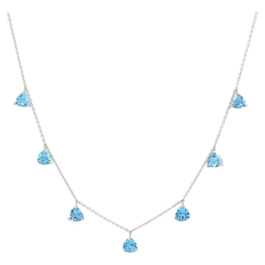 5.85 Carat Blue Topaz 18 Karat White Gold Necklace