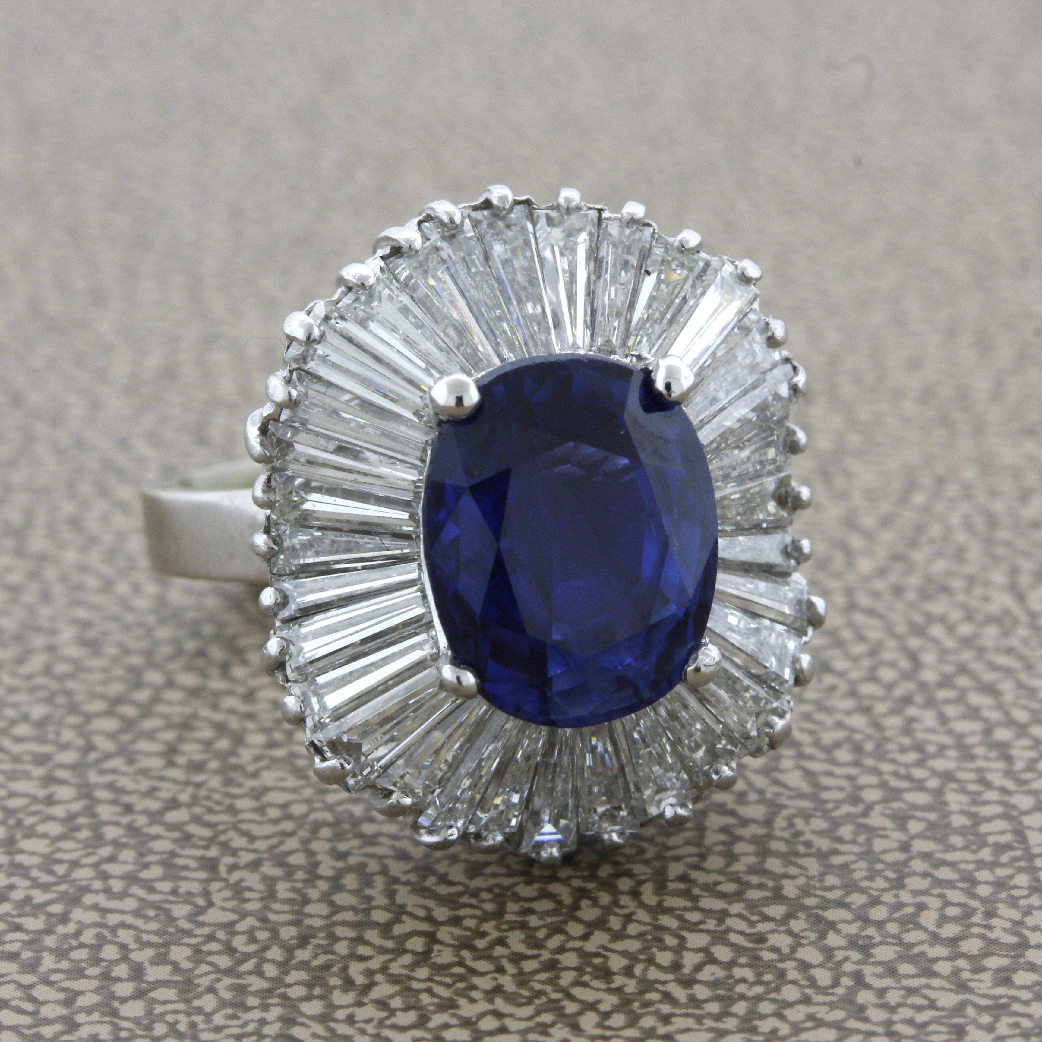 5.85 Carat Burmese Sapphire Diamond Platinum Ring, GIA Certified No-Heat In New Condition For Sale In Beverly Hills, CA