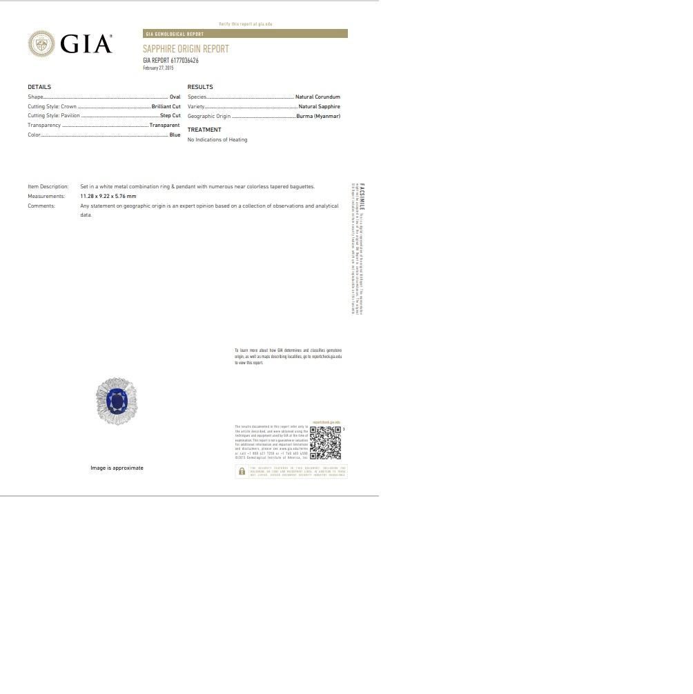 Women's 5.85 Carat Burmese Sapphire Diamond Platinum Ring, GIA Certified No-Heat For Sale