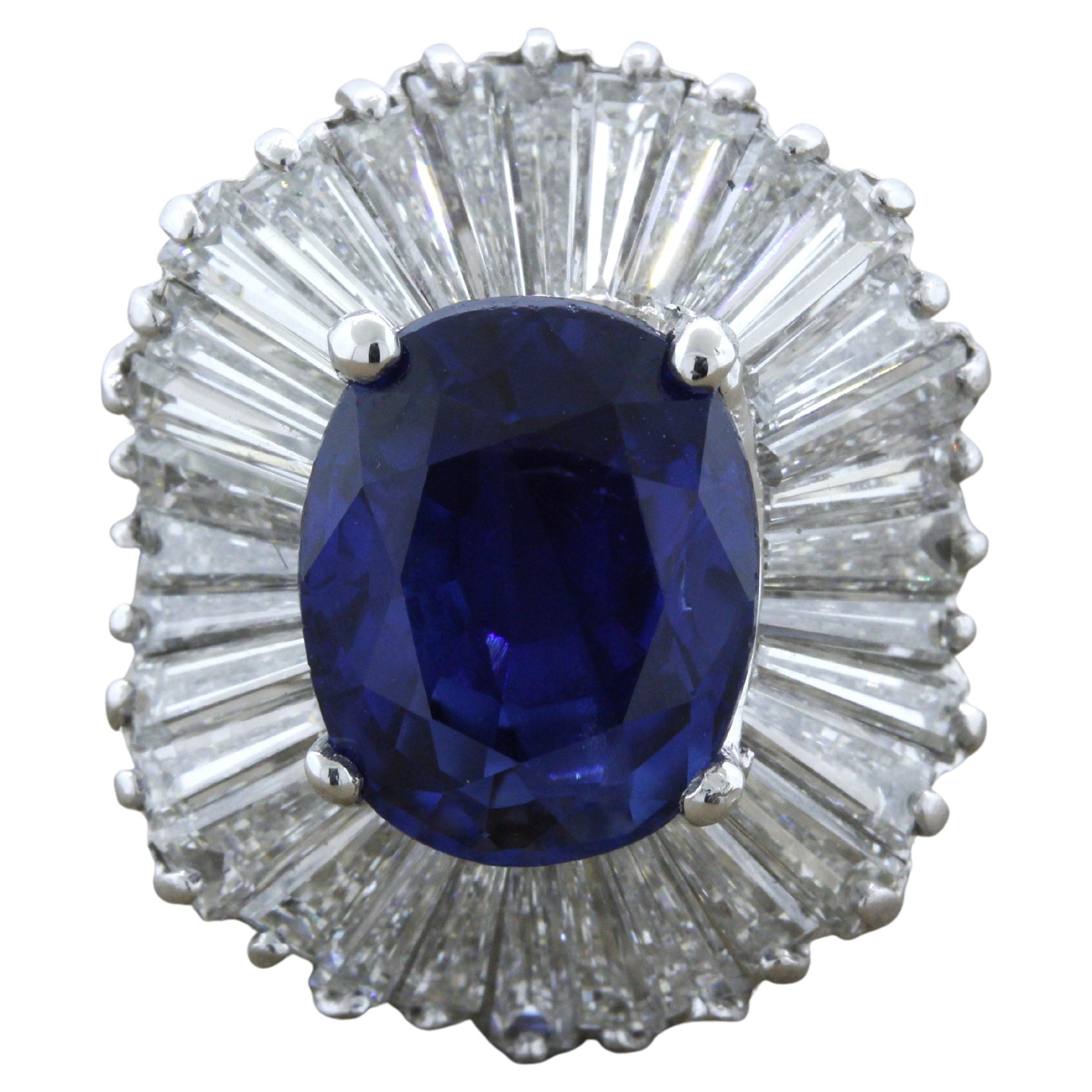 5.85 Carat Burmese Sapphire Diamond Platinum Ring, GIA Certified No-Heat For Sale