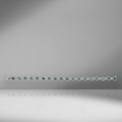 5.85 Carat Green Emerald & Diamond Line Tennis Bracelet, 18K White Gold