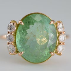Anello Cocktail con tormalina verde e diamanti in oro giallo 14k da 5,85 carati