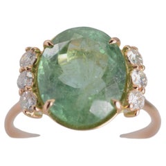 Anello Cocktail con tormalina verde e diamanti in oro giallo 14k da 5,85 carati