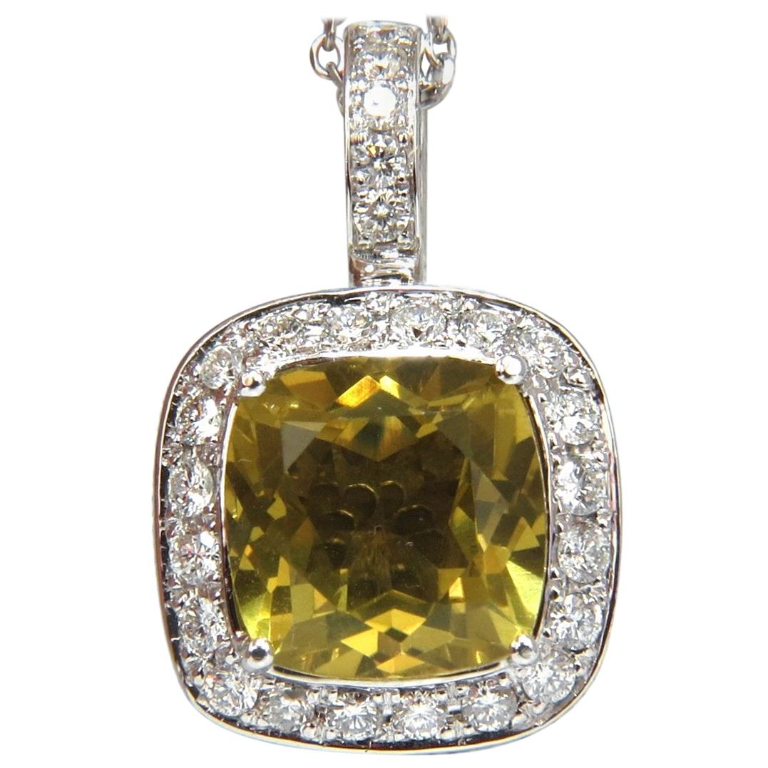 Pendentif en quartz jaune brillant naturel taille coussin de 5,85 carats avec halo carré de diamants