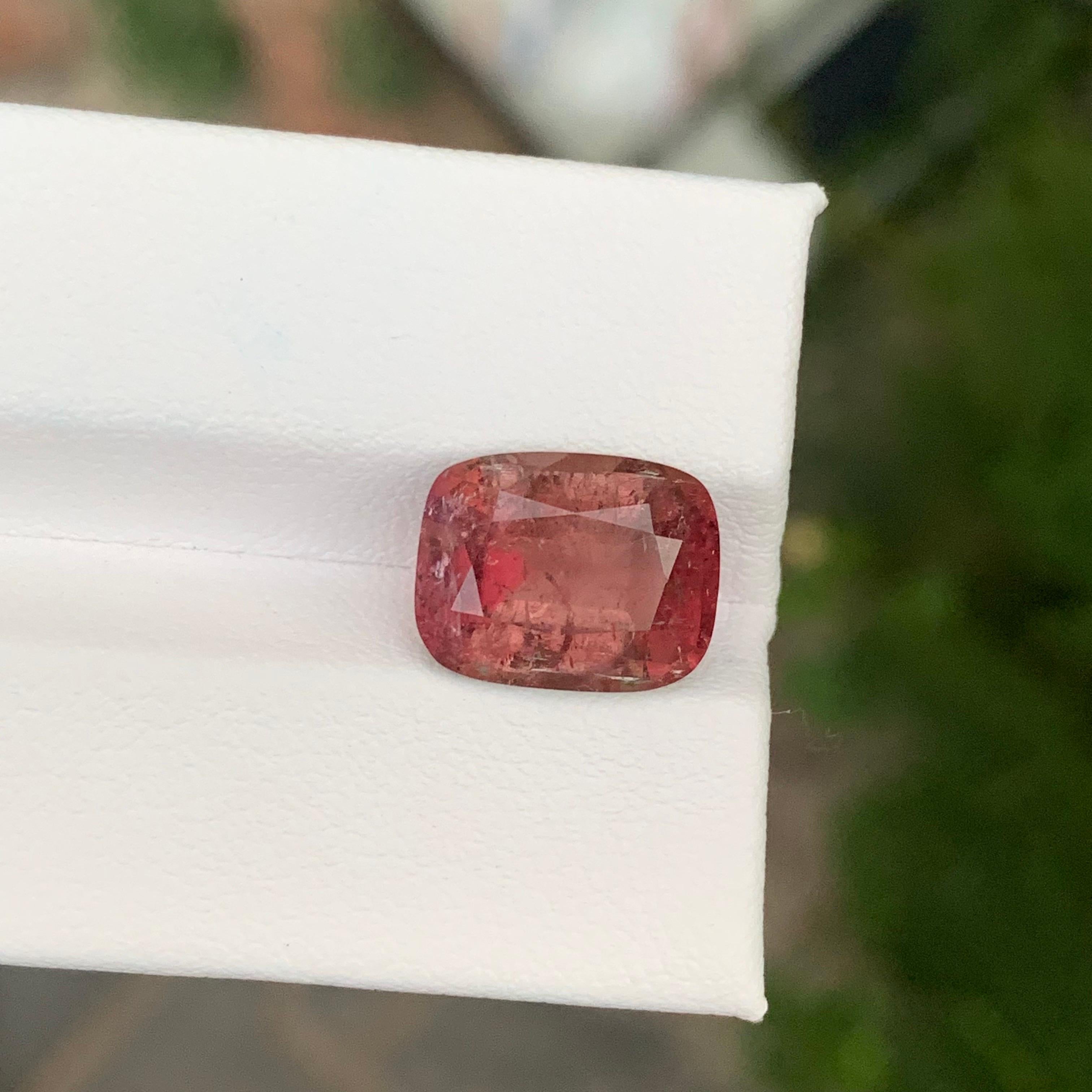 Women's or Men's 5.85 Carat Natural Loose Pink Tourmaline Cushion Shape Gemstone For Sale