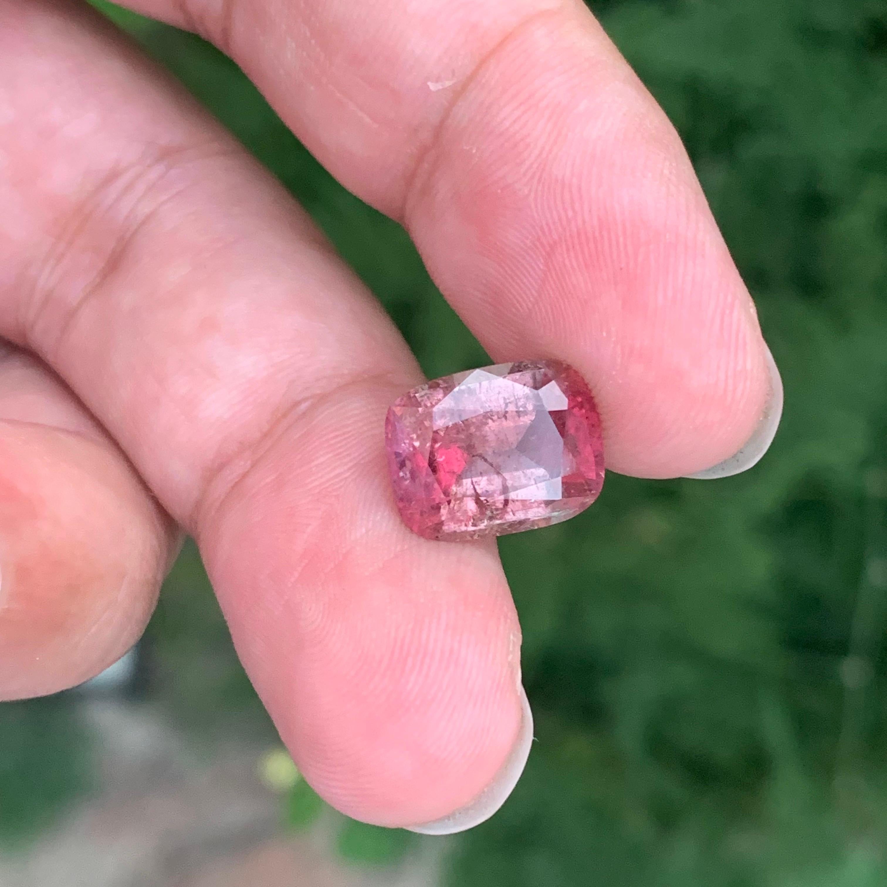 5.85 Carat Natural Loose Pink Tourmaline Cushion Shape Gemstone For Sale 2
