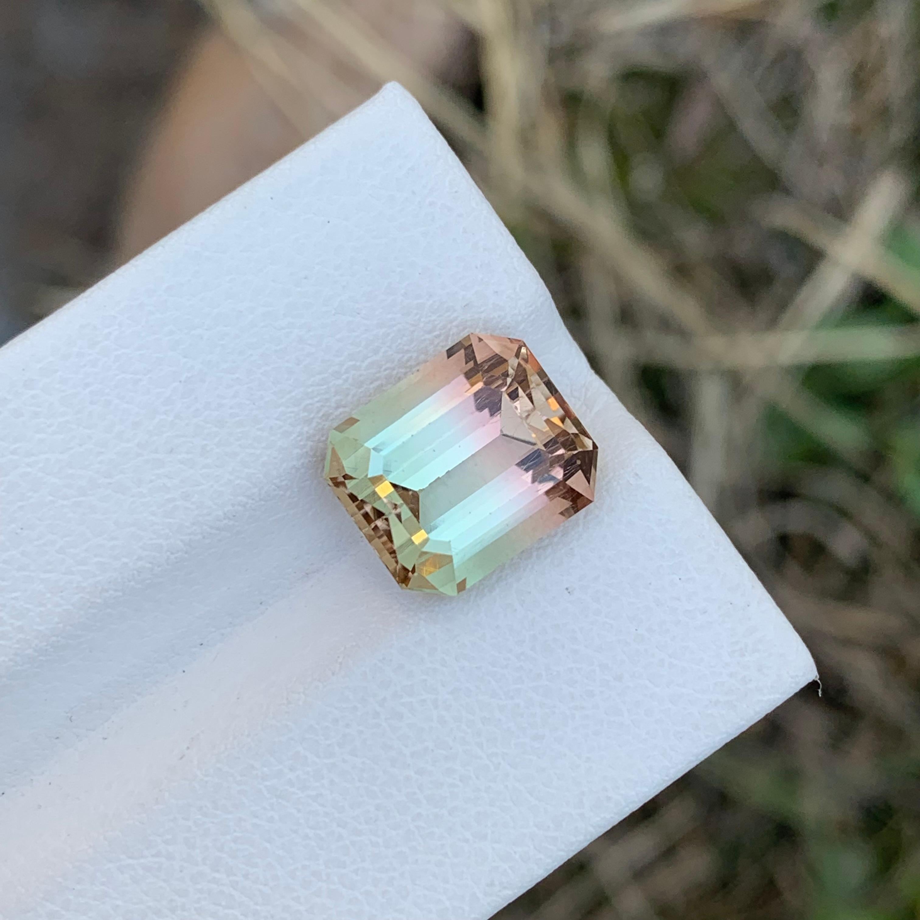 5.85 Carat Natural Loose Pretty Bi Colour Tourmaline Emerald Shape Gem For Ring For Sale 1