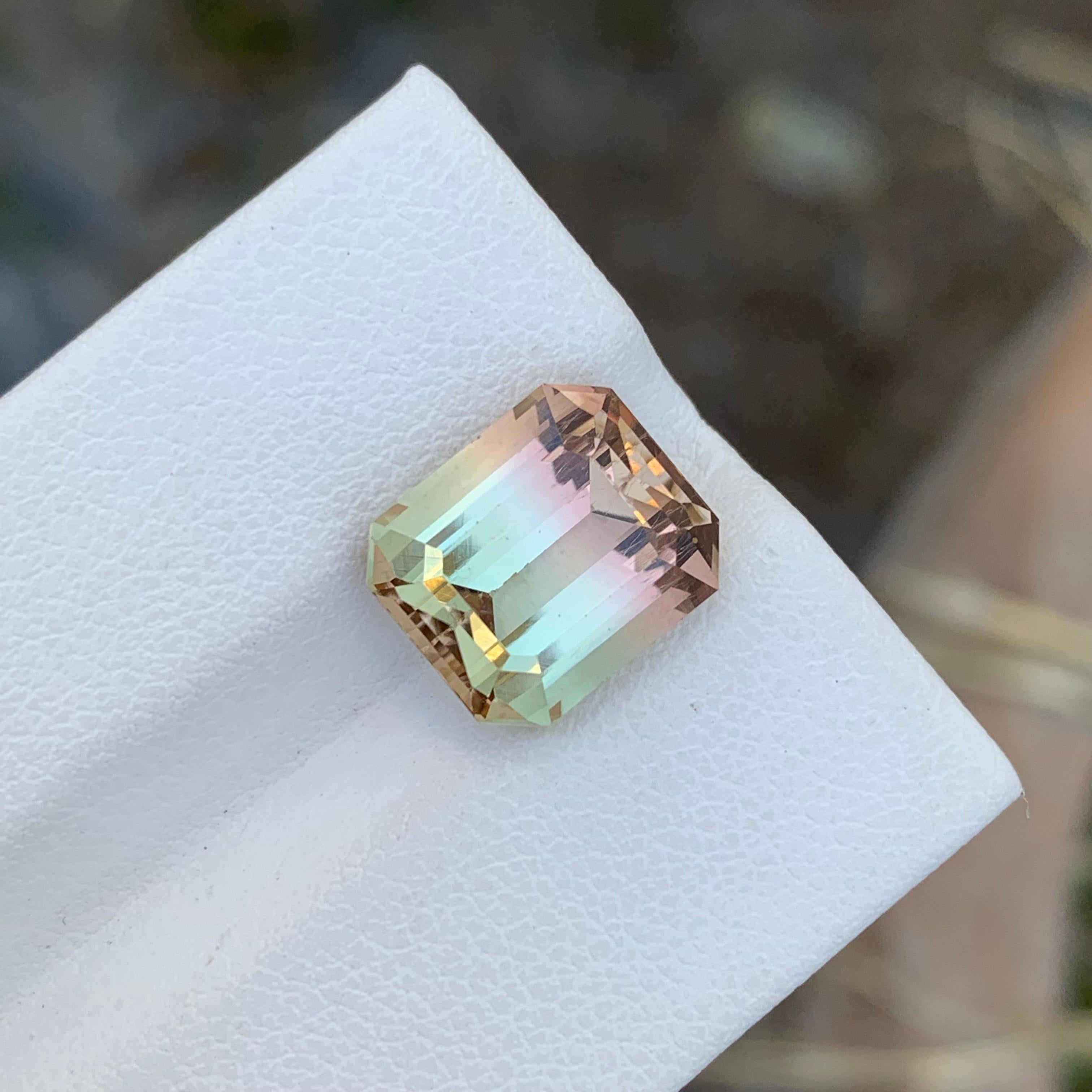5.85 Carat Natural Loose Pretty Bi Colour Tourmaline Emerald Shape Gem For Ring For Sale 3
