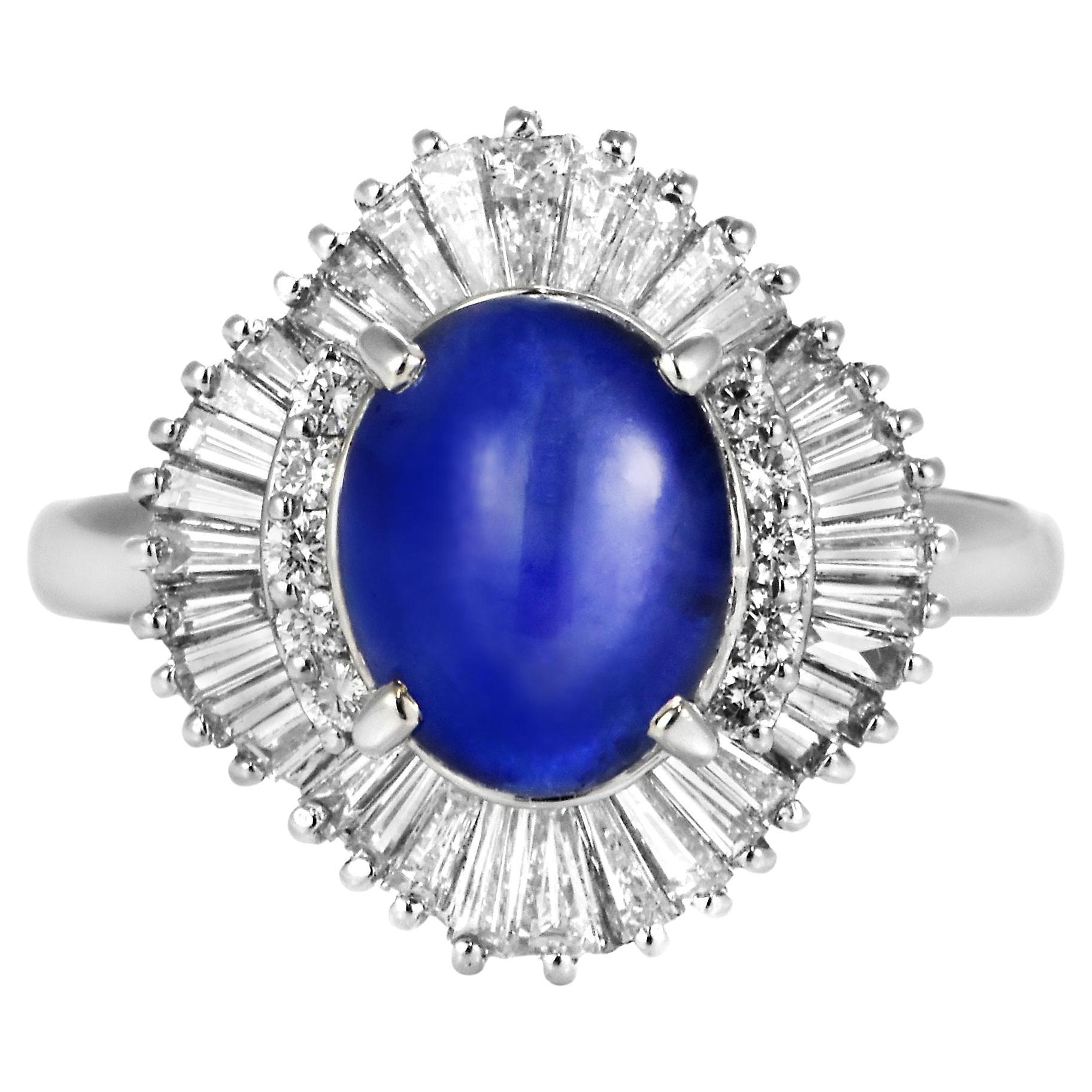 5.85 Carat Natural, Unheated Ceylon Star Sapphire Ring Made in Platinum
