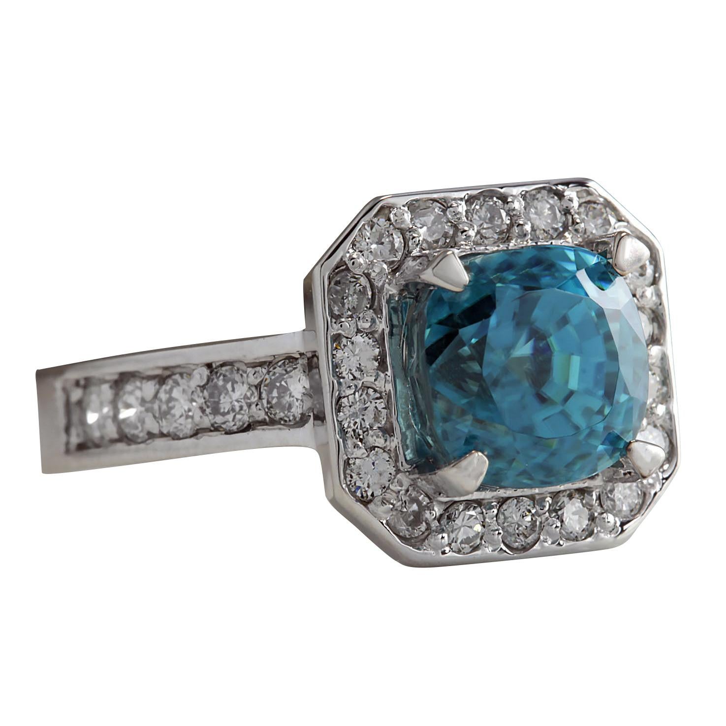5.85 Carat Natural Zircon 14 Karat White Gold Diamond Ring
Stamped: 14K White Gold
Total Ring Weight: 7.0 Grams
Total Natural Zircon Weight is 5.10 Carat (Measures: 7.50x7.50 mm)
Color: Blue
Total Natural Diamond Weight is 0.75 Carat
Color: F-G,