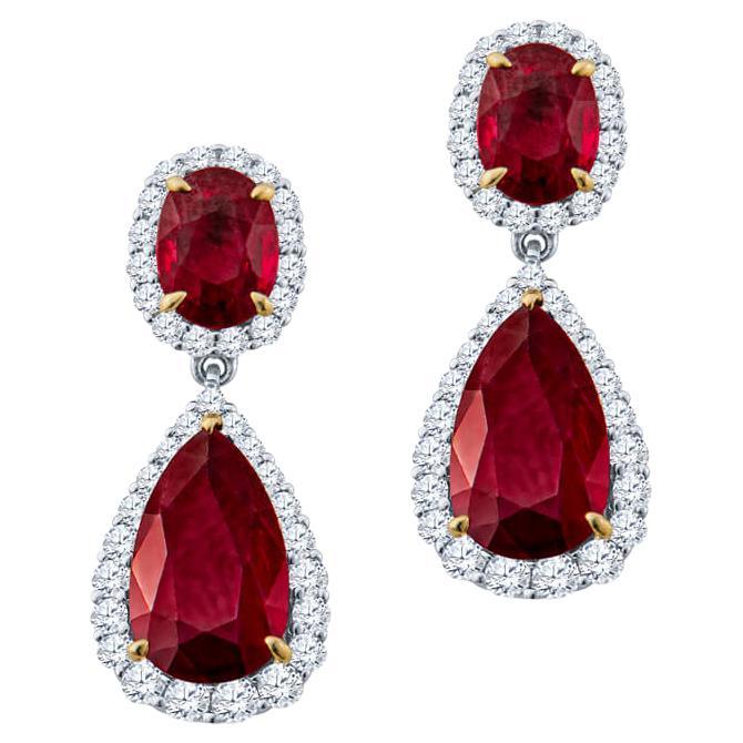 5.85 Carat Ruby and Diamond Drop Earrings in 18KT White Gold For Sale