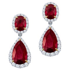 5.85 Carat Ruby and Diamond Drop Earrings in 18KT White Gold