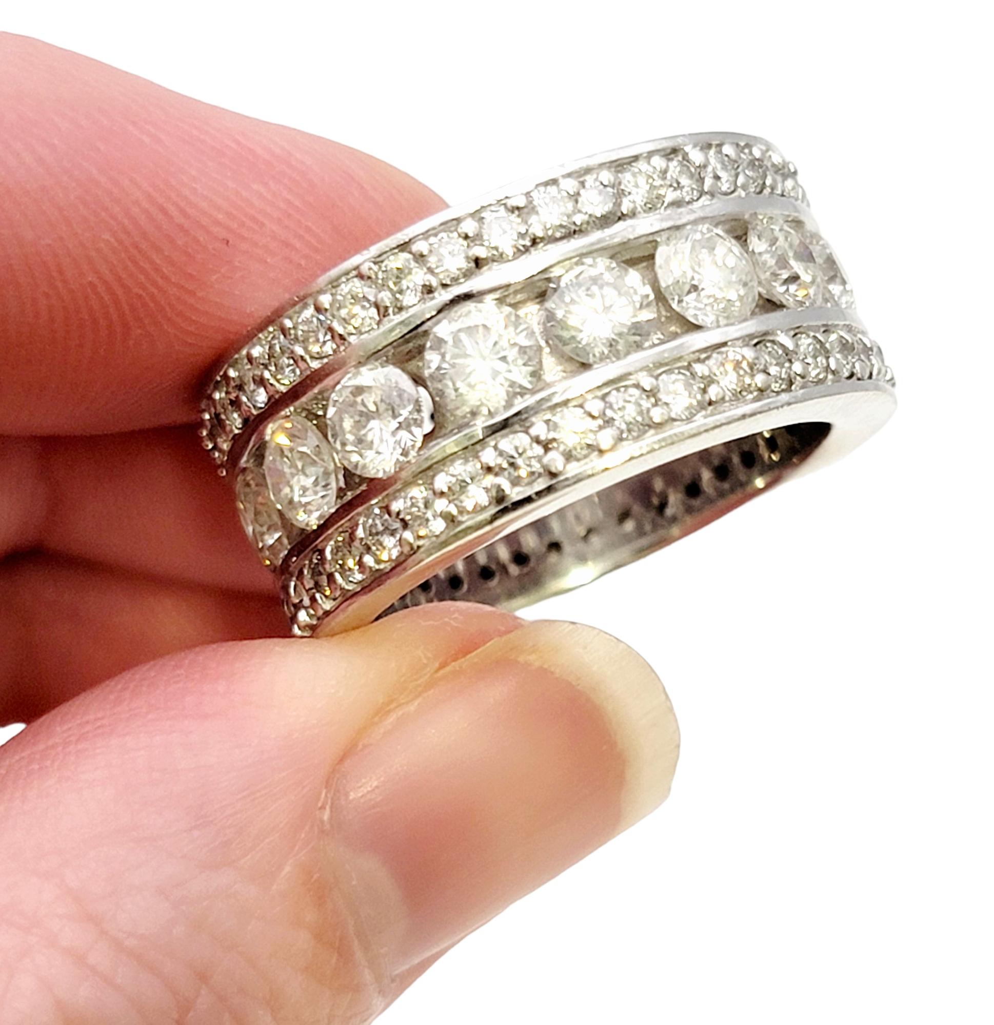 5.85 Carat Total Three Row Round Brilliant Diamond White Gold Eternity Band Ring For Sale 4