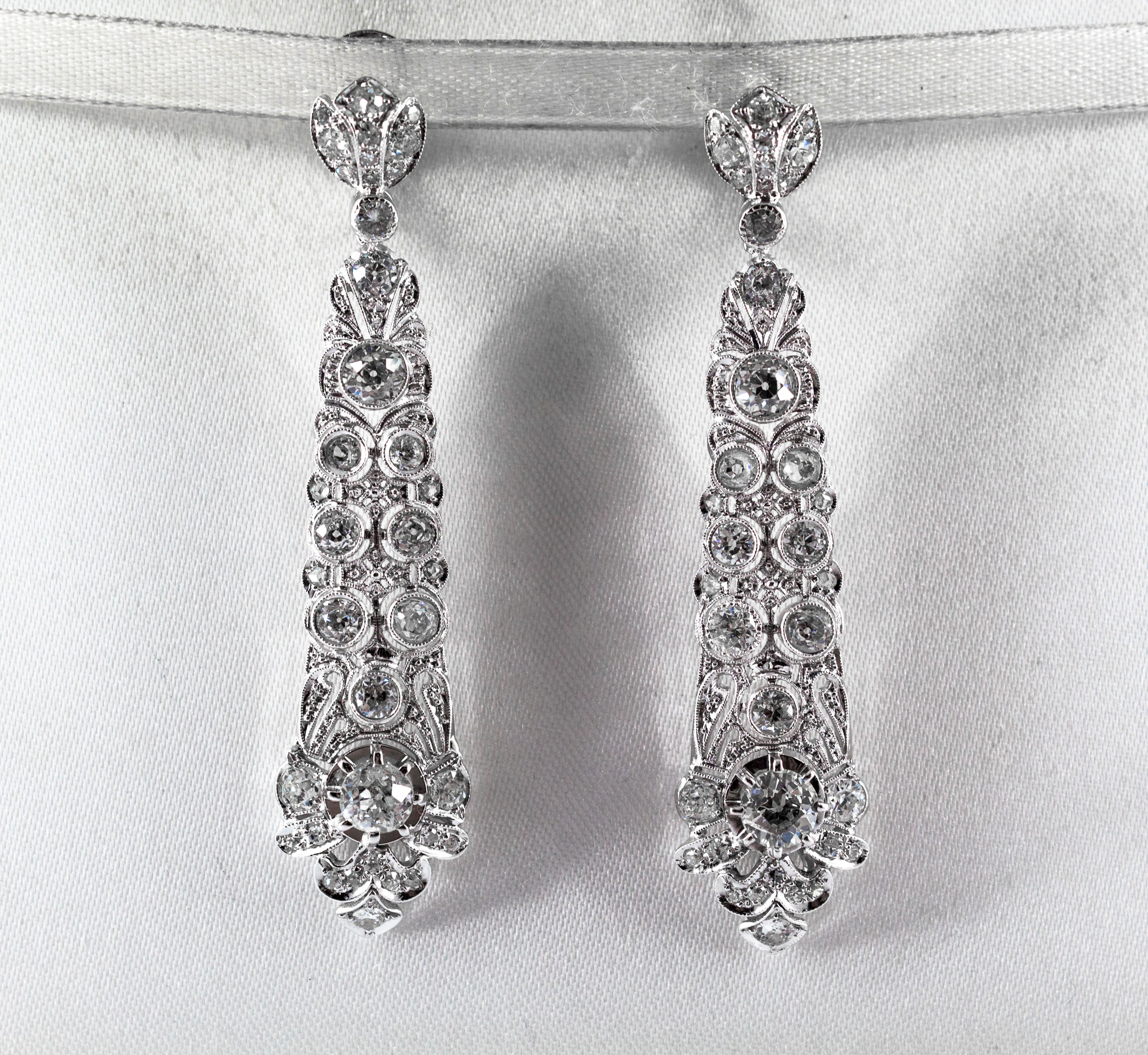 These Earrings are made of 18K White Gold.
These Earrings have 5.85 Carats of White Old European Cut Diamonds.
These Earrings are inspired by Renaissance Style.
All our Earrings have pins for pierced ears but we can change the closure and make any