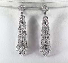 5.85 Carat White Old European Cut Diamond White Gold Clip-On Drop Earrings