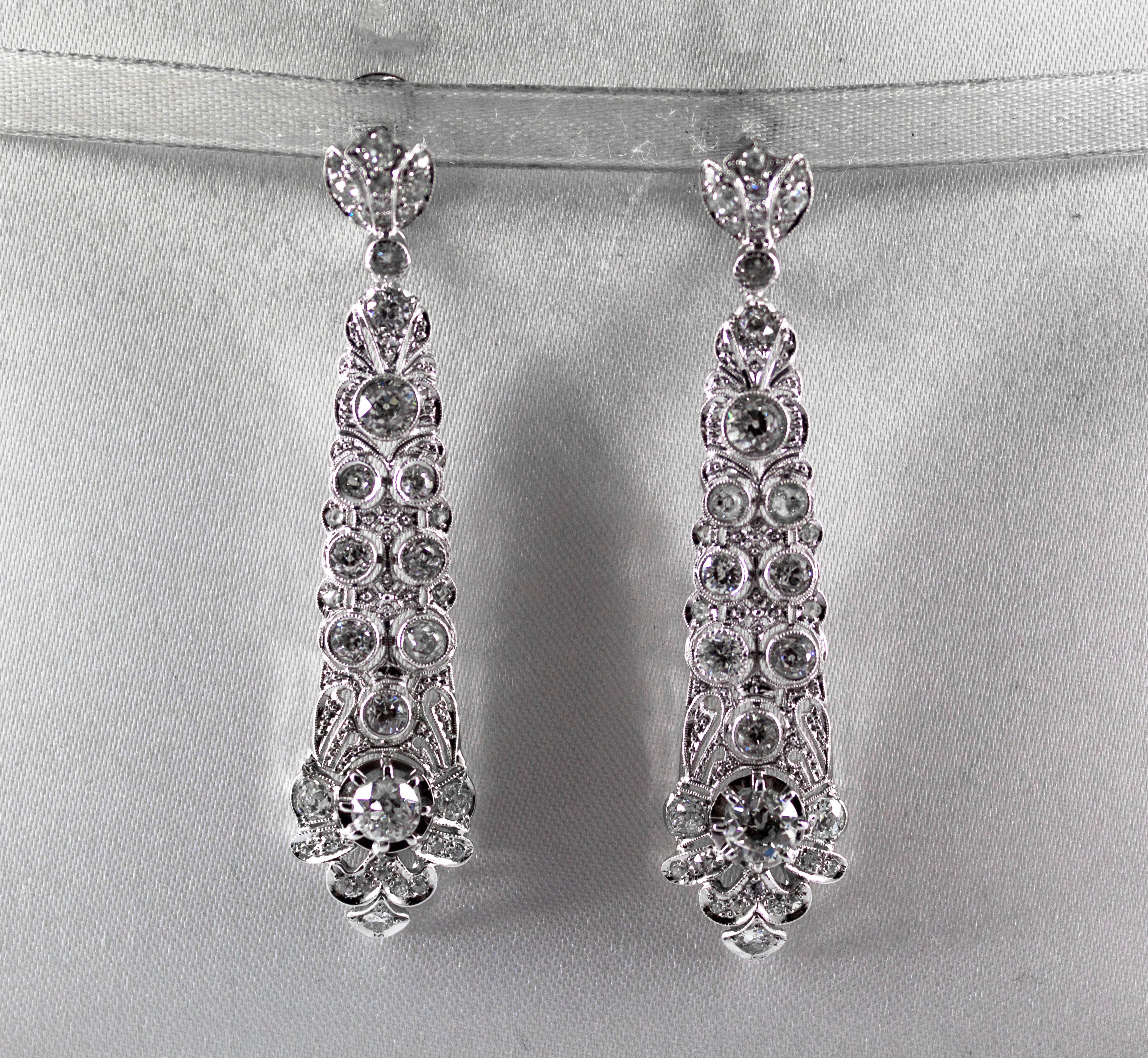 5.85 Carat White Old European Cut Diamond White Gold Clip-On Drop Earrings In New Condition In Naples, IT