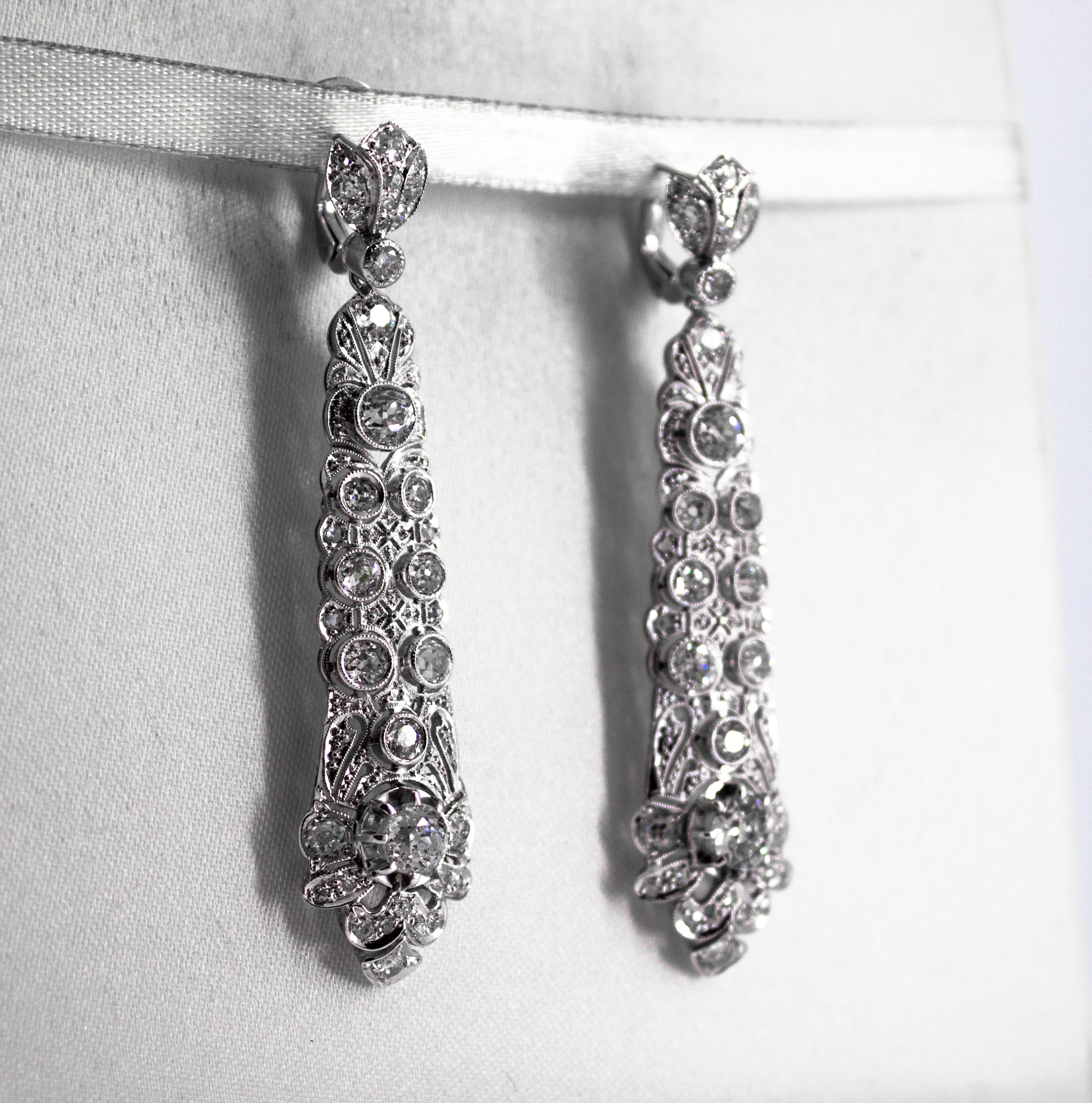 Women's or Men's 5.85 Carat White Old European Cut Diamond White Gold Clip-On Drop Earrings