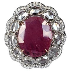 5.85 carats, natural Mozambique Ruby & Rose Cut Diamonds Engagement Ring