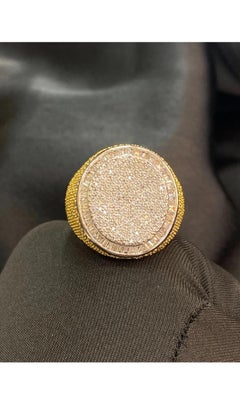 5.85 Carats Round - Baguettes Diamonds 14K Gold Men’s Ring