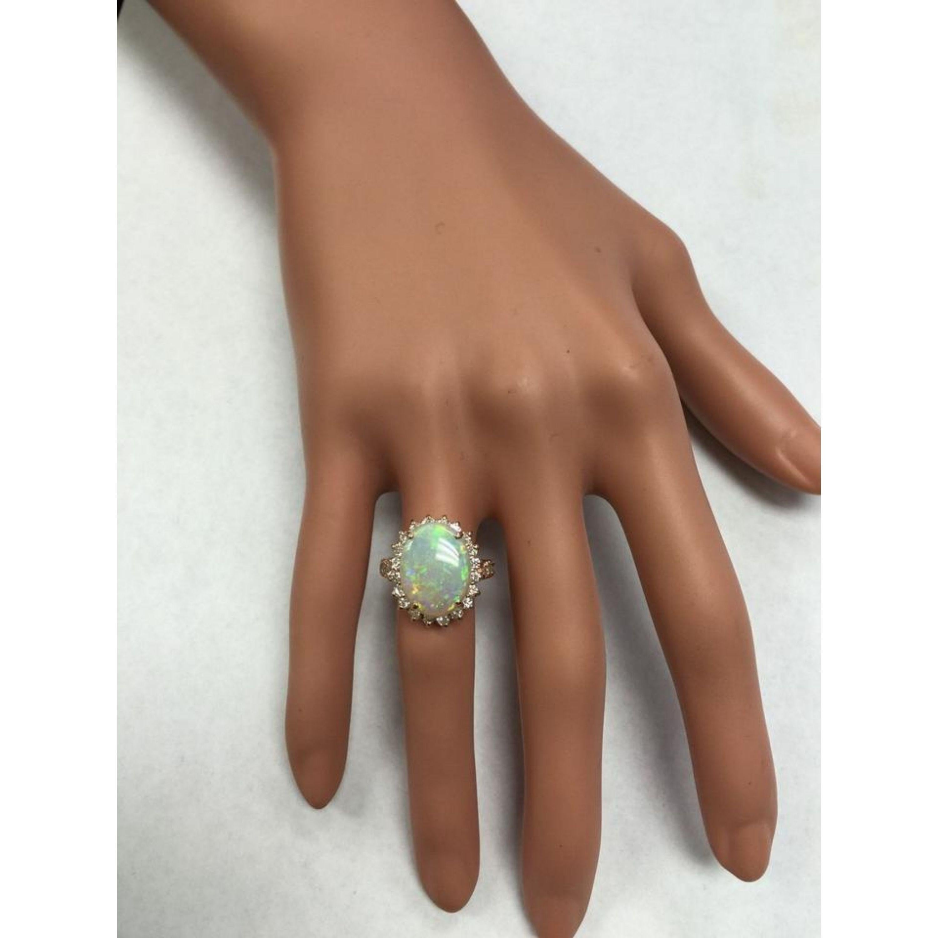5.85 Ct Natural Impressive Australian Opal and Diamond 14 Karat Solid Gold Ring For Sale 6