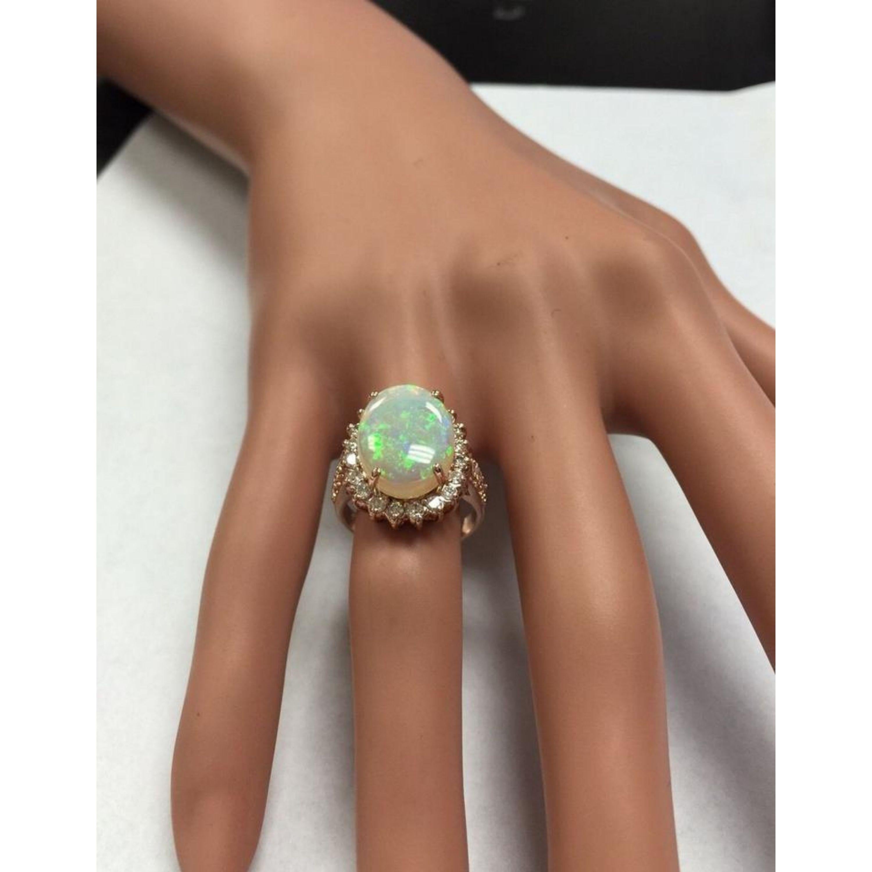 5.85 Ct Natural Impressive Australian Opal and Diamond 14 Karat Solid Gold Ring For Sale 4
