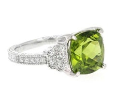 Ring mit 5,85 Karat natürlichem, sehr schönem Peridot und Diamant 14K massivem Weißgold