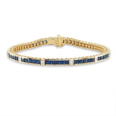 5.85 cts Natural Blue Sapphire & 0.27 cts Diamonds 14K Yellow Gold Bracelet