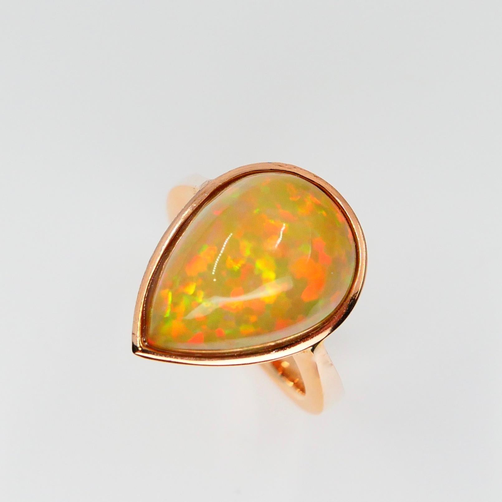 5.85 Carat Opal Ring Set in 18 Karat Gold Colorful Red, Green, Orange and Yellow 6
