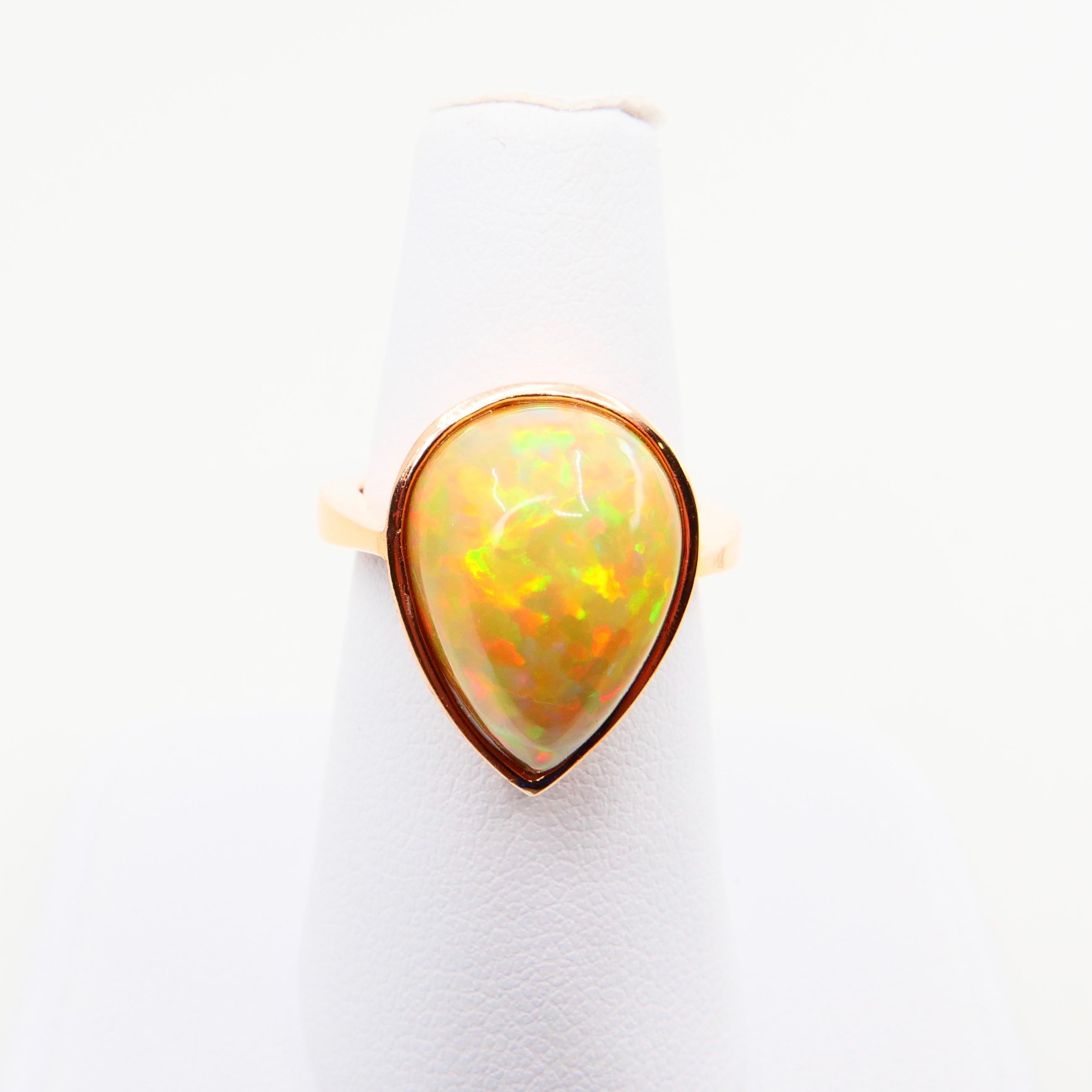 5.85 Carat Opal Ring Set in 18 Karat Gold Colorful Red, Green, Orange and Yellow 7