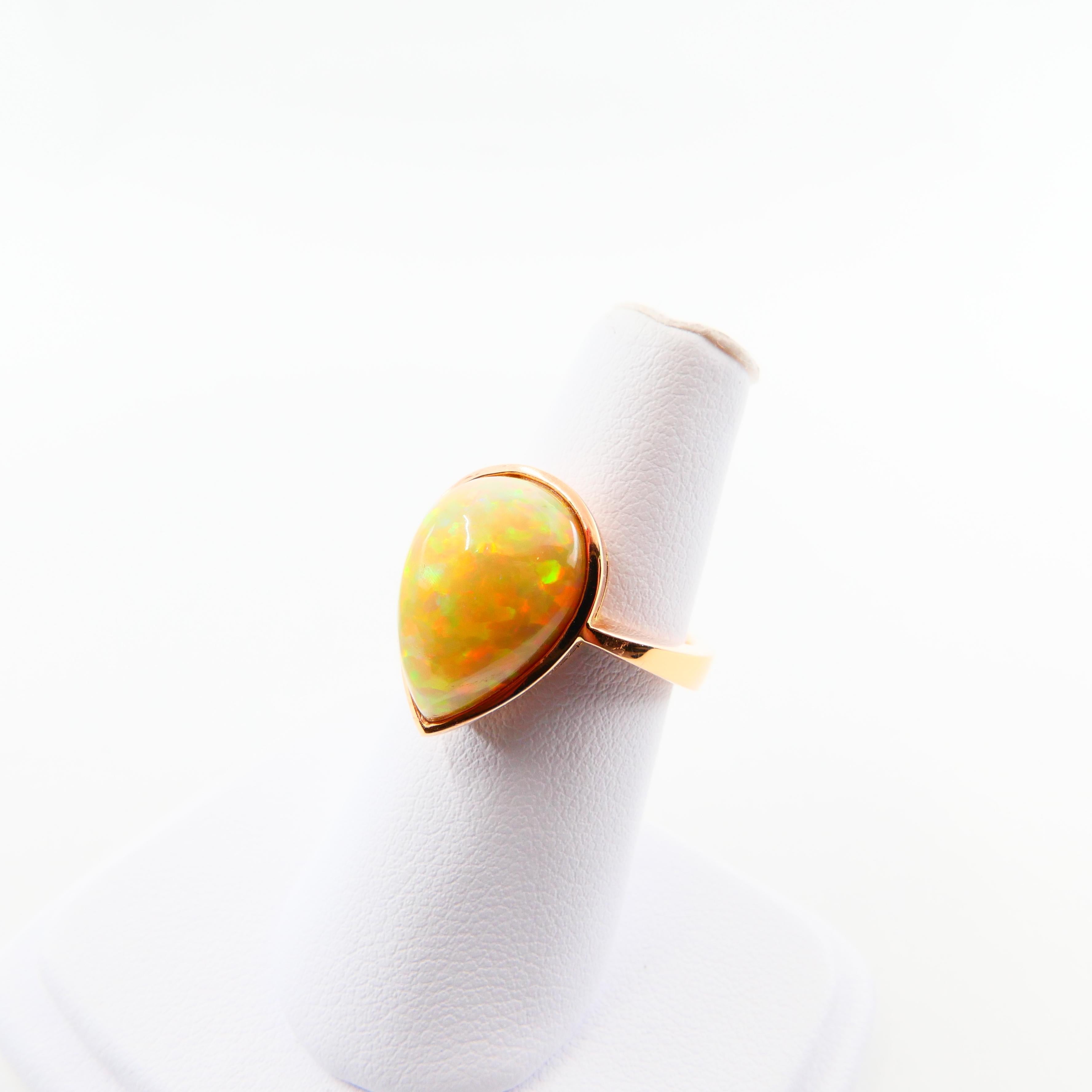 5.85 Carat Opal Ring Set in 18 Karat Gold Colorful Red, Green, Orange and Yellow 8