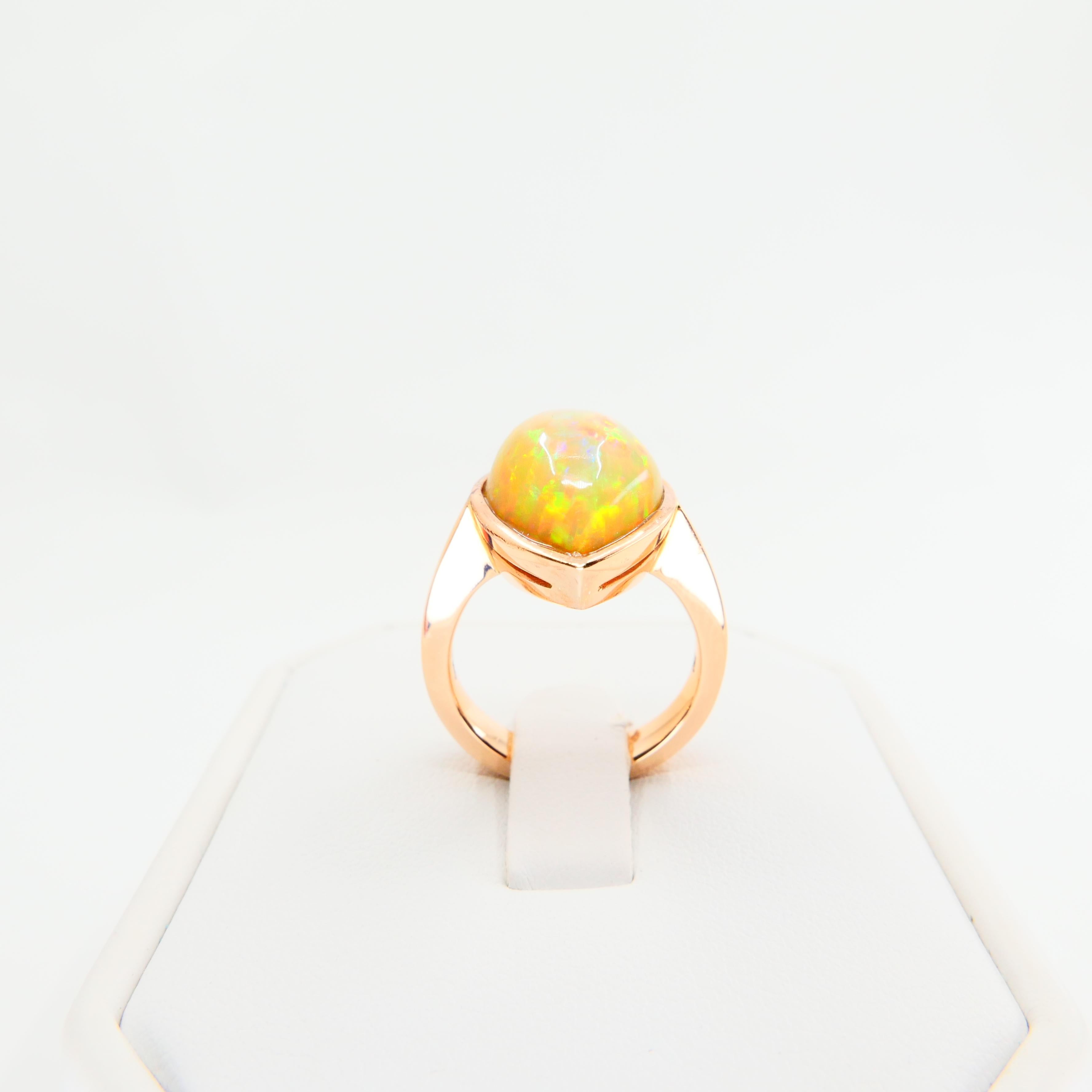 5.85 Carat Opal Ring Set in 18 Karat Gold Colorful Red, Green, Orange and Yellow 9