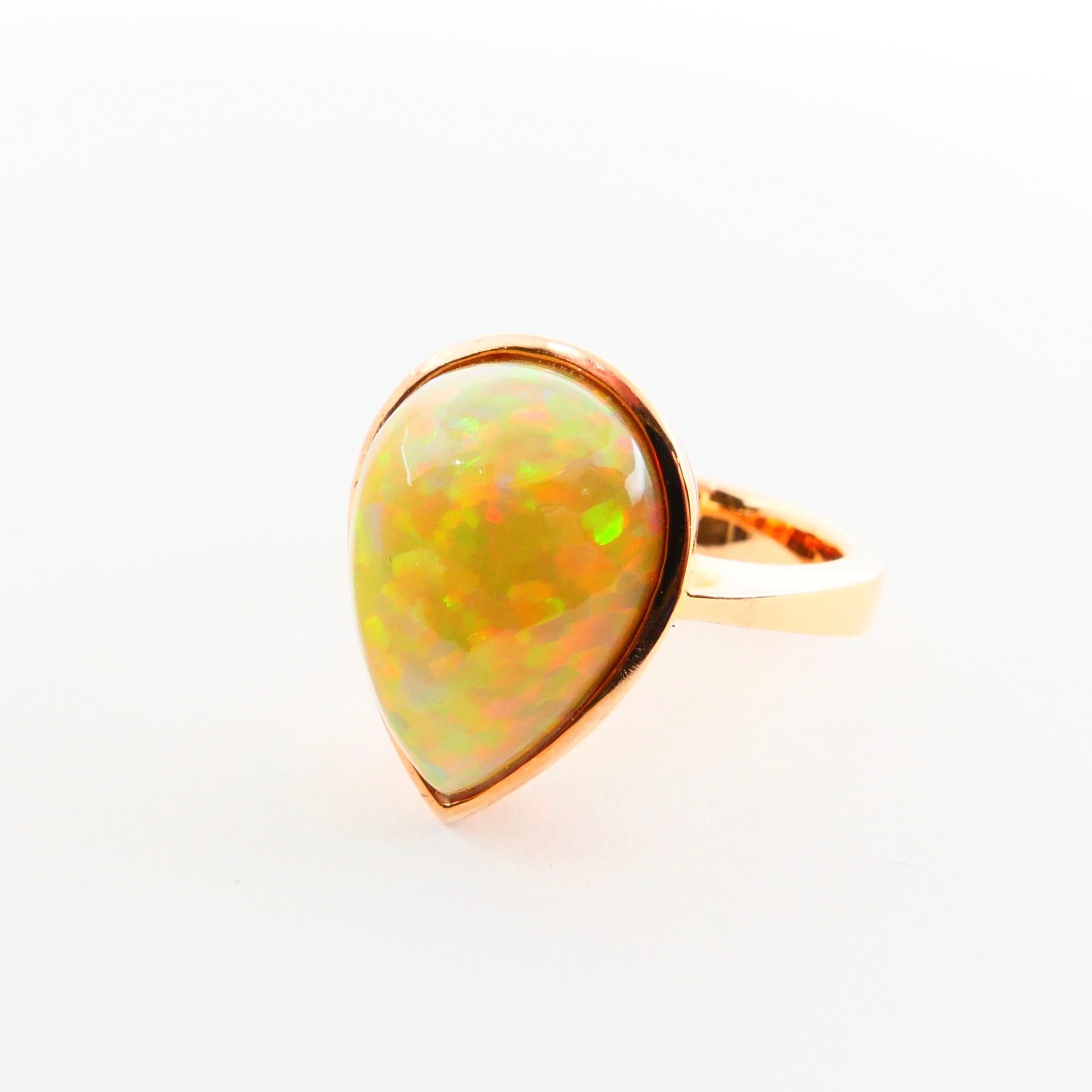 Women's 5.85 Carat Opal Ring Set in 18 Karat Gold Colorful Red, Green, Orange and Yellow