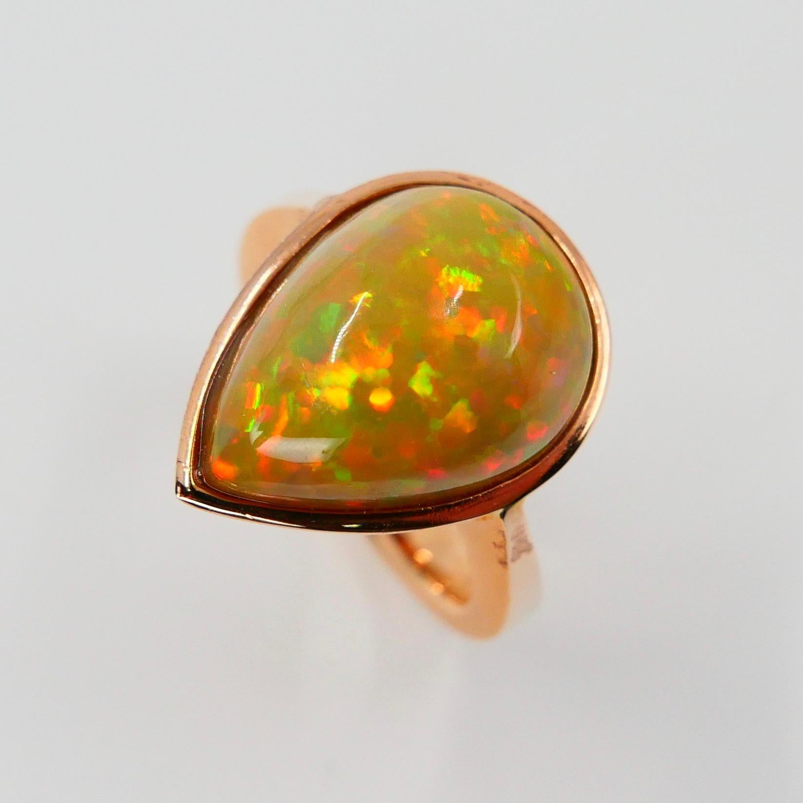 5.85 Carat Opal Ring Set in 18 Karat Gold Colorful Red, Green, Orange and Yellow 2
