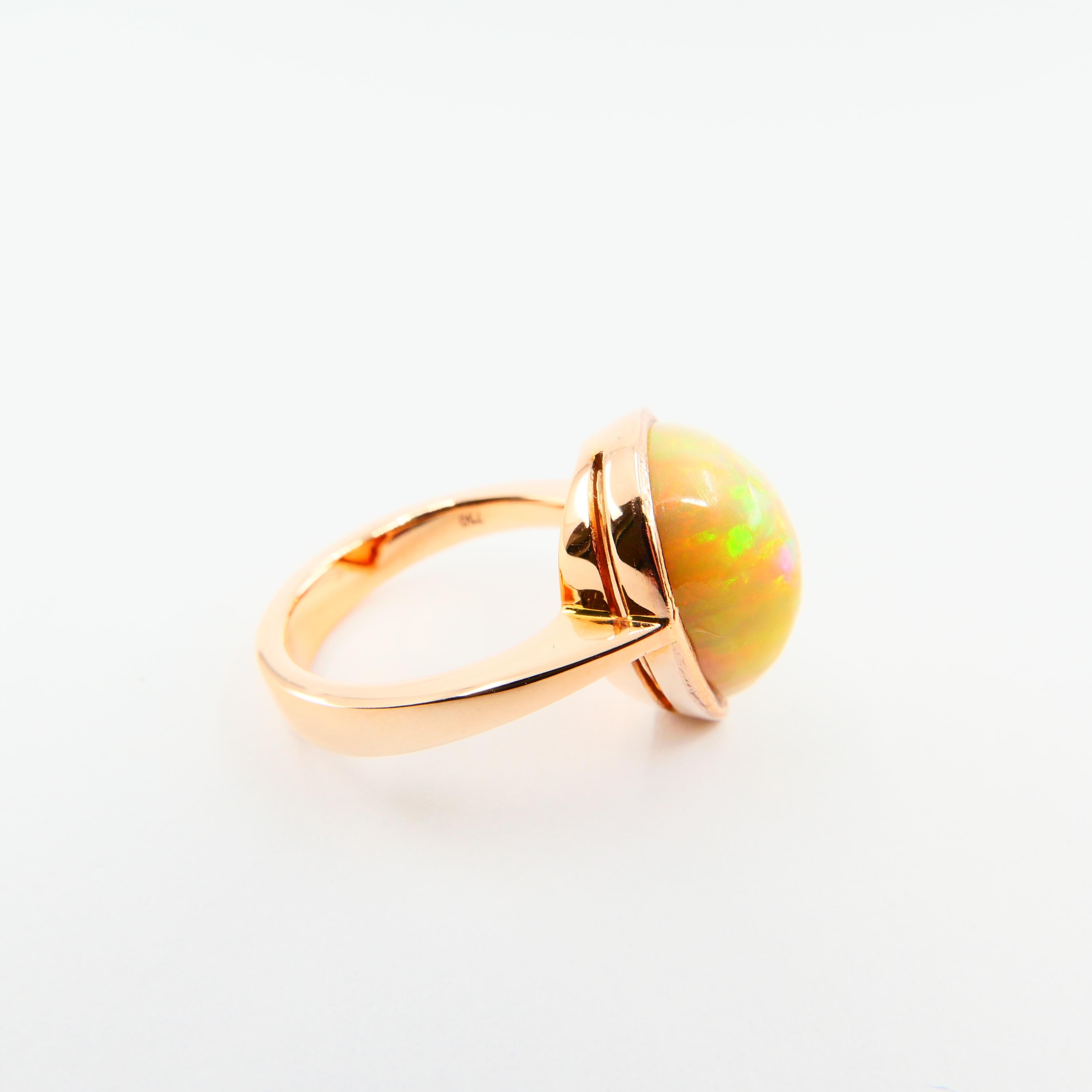5.85 Carat Opal Ring Set in 18 Karat Gold Colorful Red, Green, Orange and Yellow 4