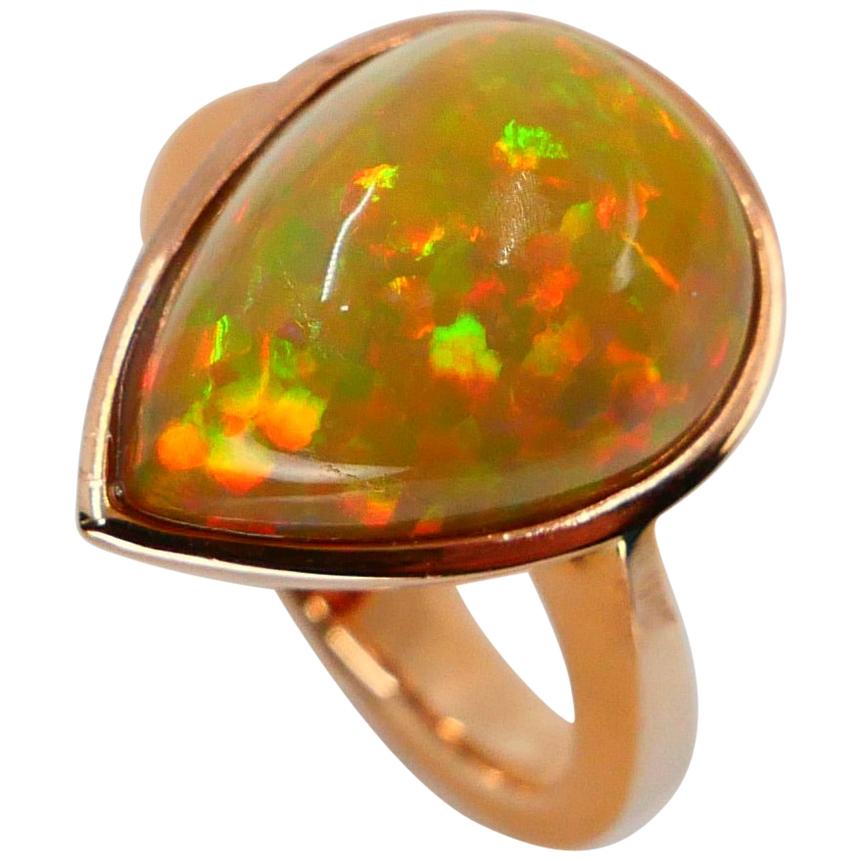 5.85 Carat Opal Ring Set in 18 Karat Gold Colorful Red, Green, Orange and Yellow