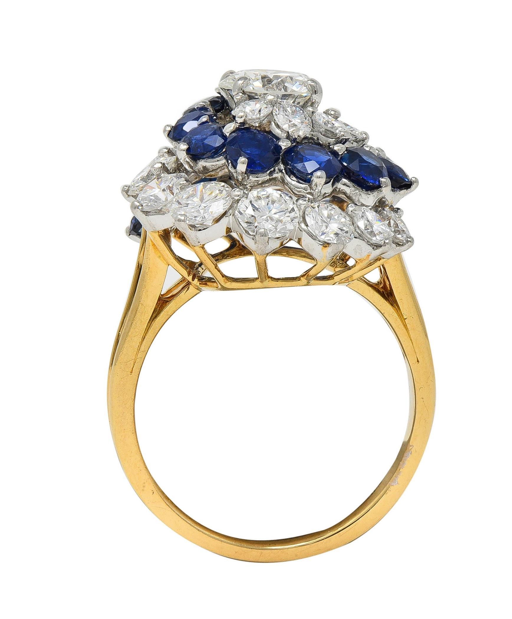 5.85 CTW Sapphire Diamond Platinum 18K Gold Vintage Spiral Cluster Ring For Sale 5