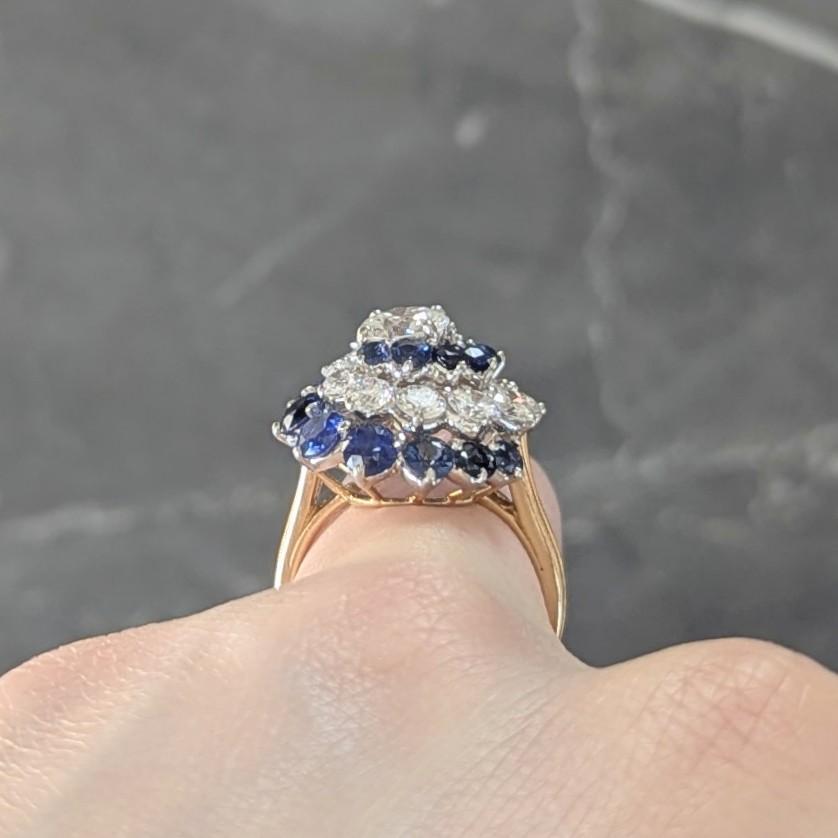 5.85 CTW Sapphire Diamond Platinum 18K Gold Vintage Spiral Cluster Ring For Sale 7