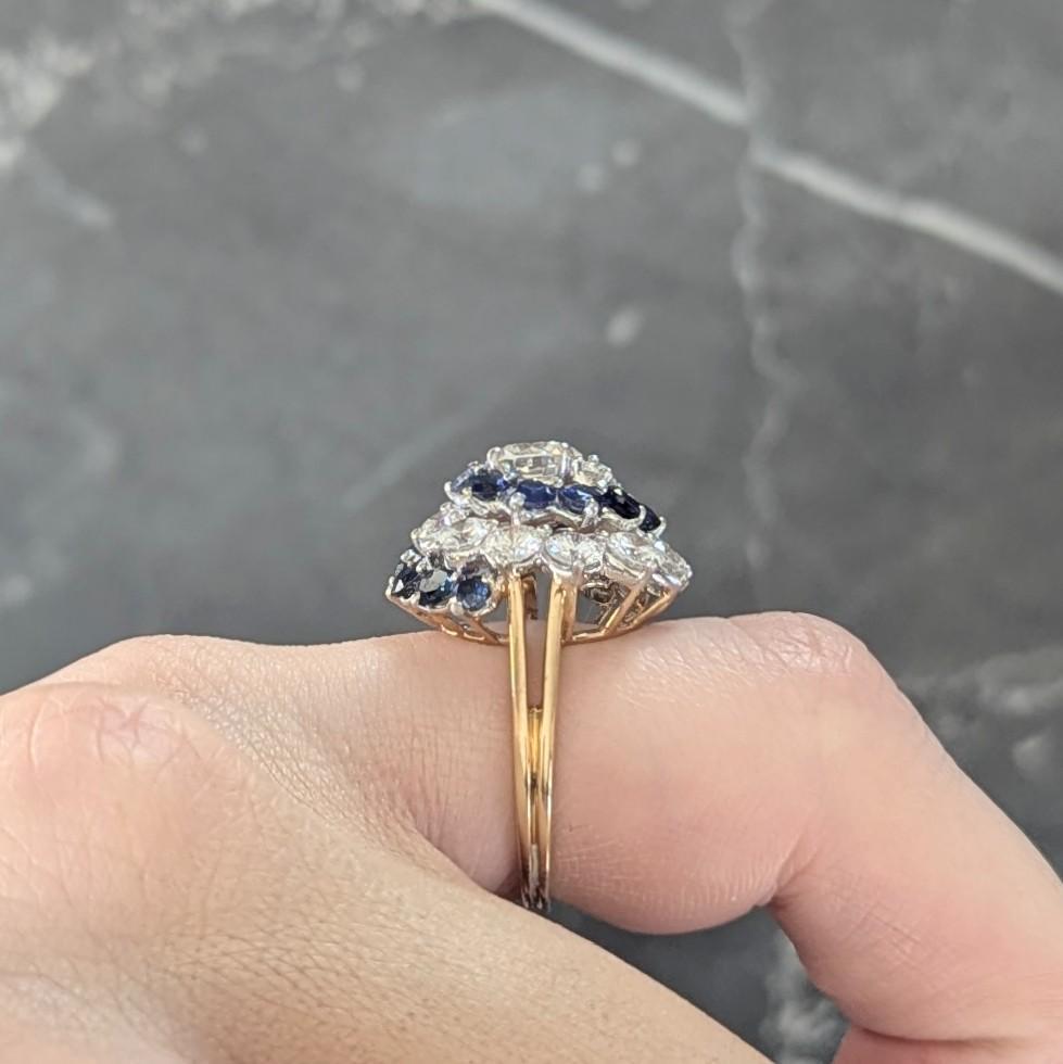 5.85 CTW Sapphire Diamond Platinum 18K Gold Vintage Spiral Cluster Ring For Sale 8