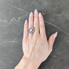 5.85 CTW Sapphire Diamond Platinum 18K Gold Vintage Spiral Cluster Ring