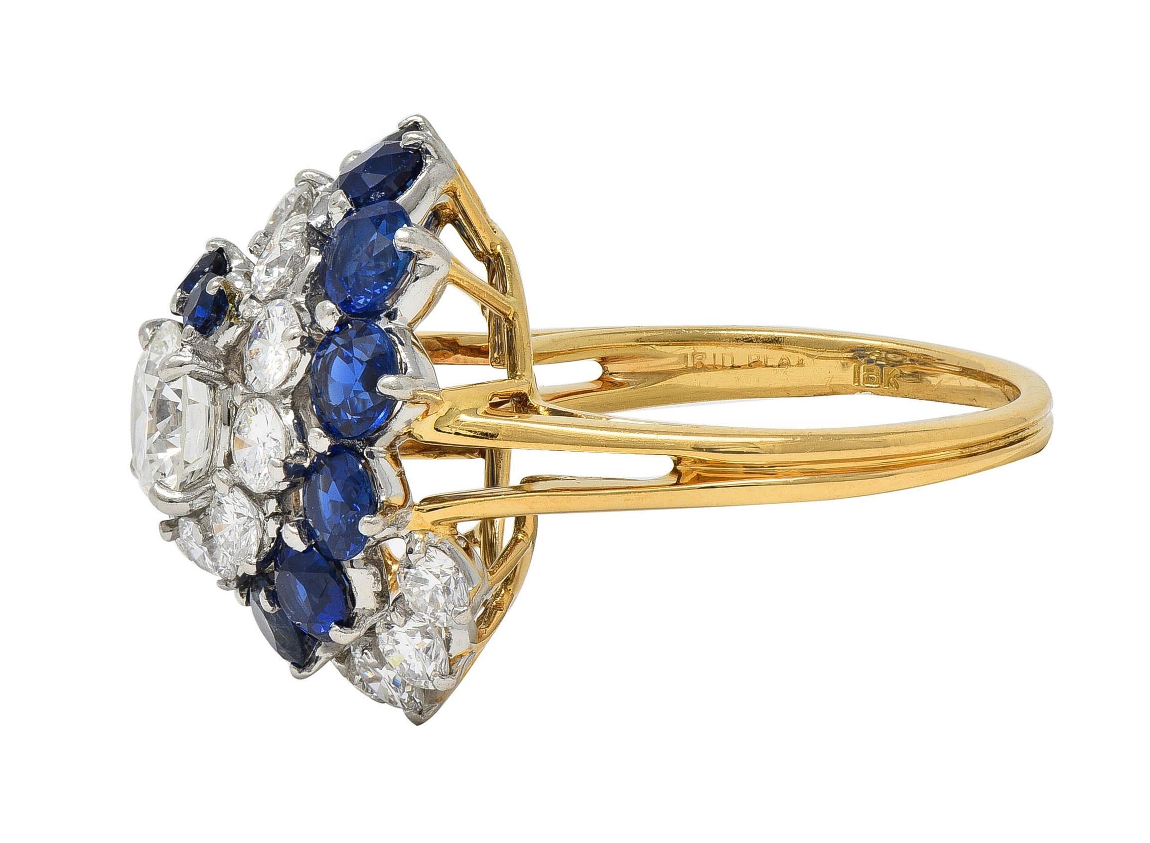 5.85 CTW Sapphire Diamond Platinum 18K Gold Vintage Spiral Cluster Ring For Sale 2