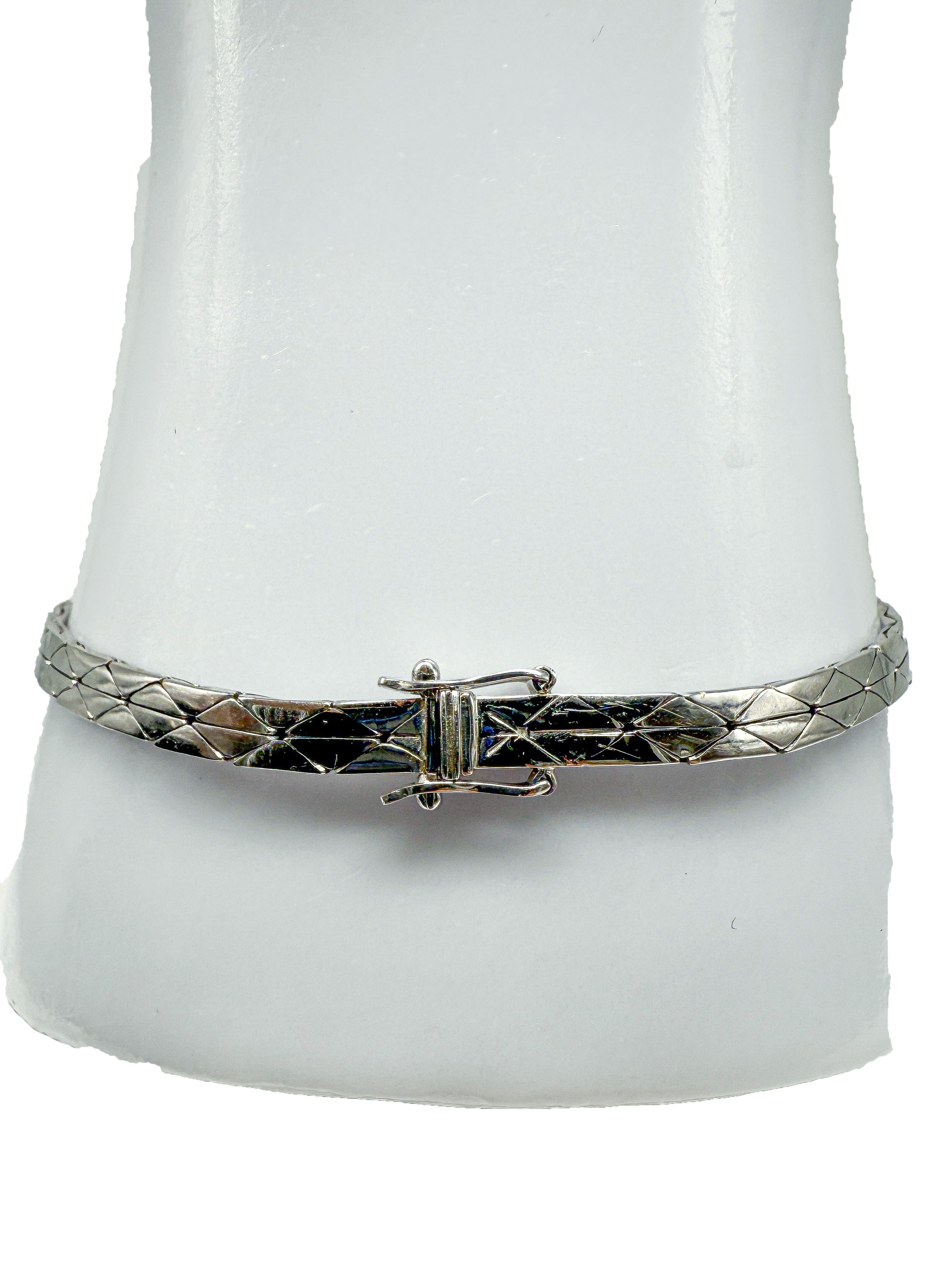 Women's or Men's 585 white gold; bracelet with diamonds For Sale