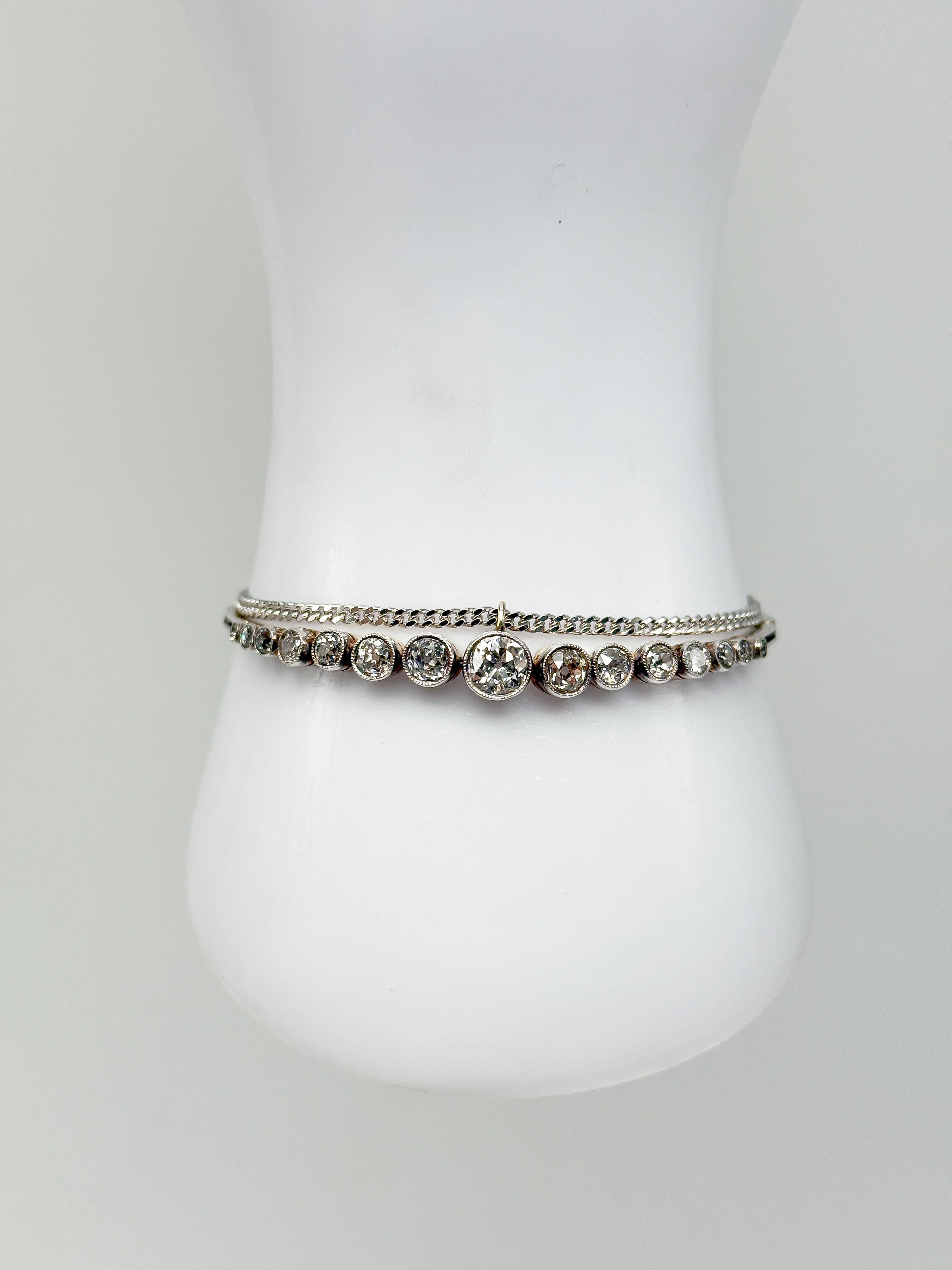 Taille brillant 585 Broche en or blanc avec diamants, Art déco, certifié en vente