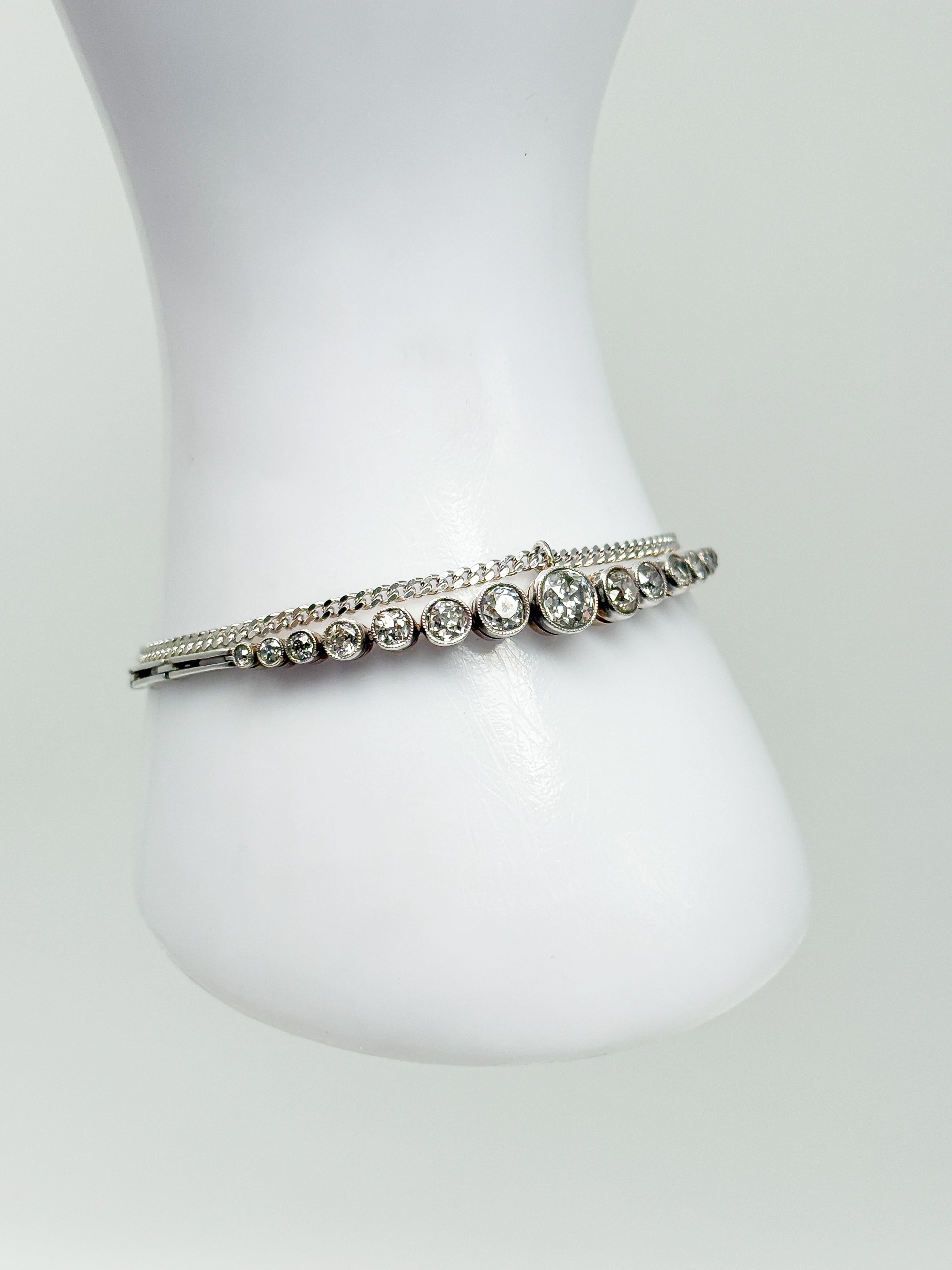 585 Broche en or blanc avec diamants, Art déco, certifié Bon état - En vente à Berlin, DE