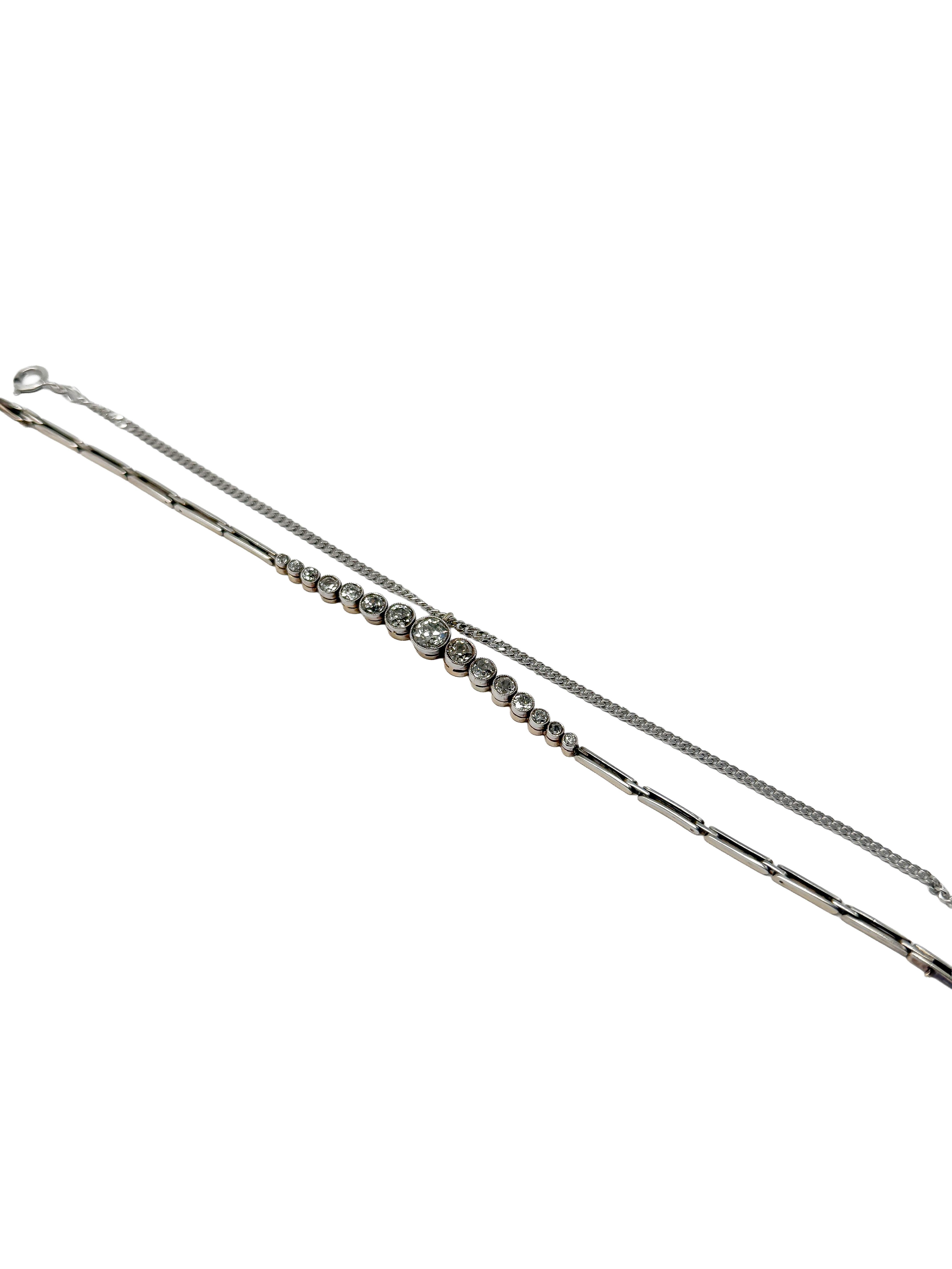 585 Broche en or blanc avec diamants, Art déco, certifié en vente 3