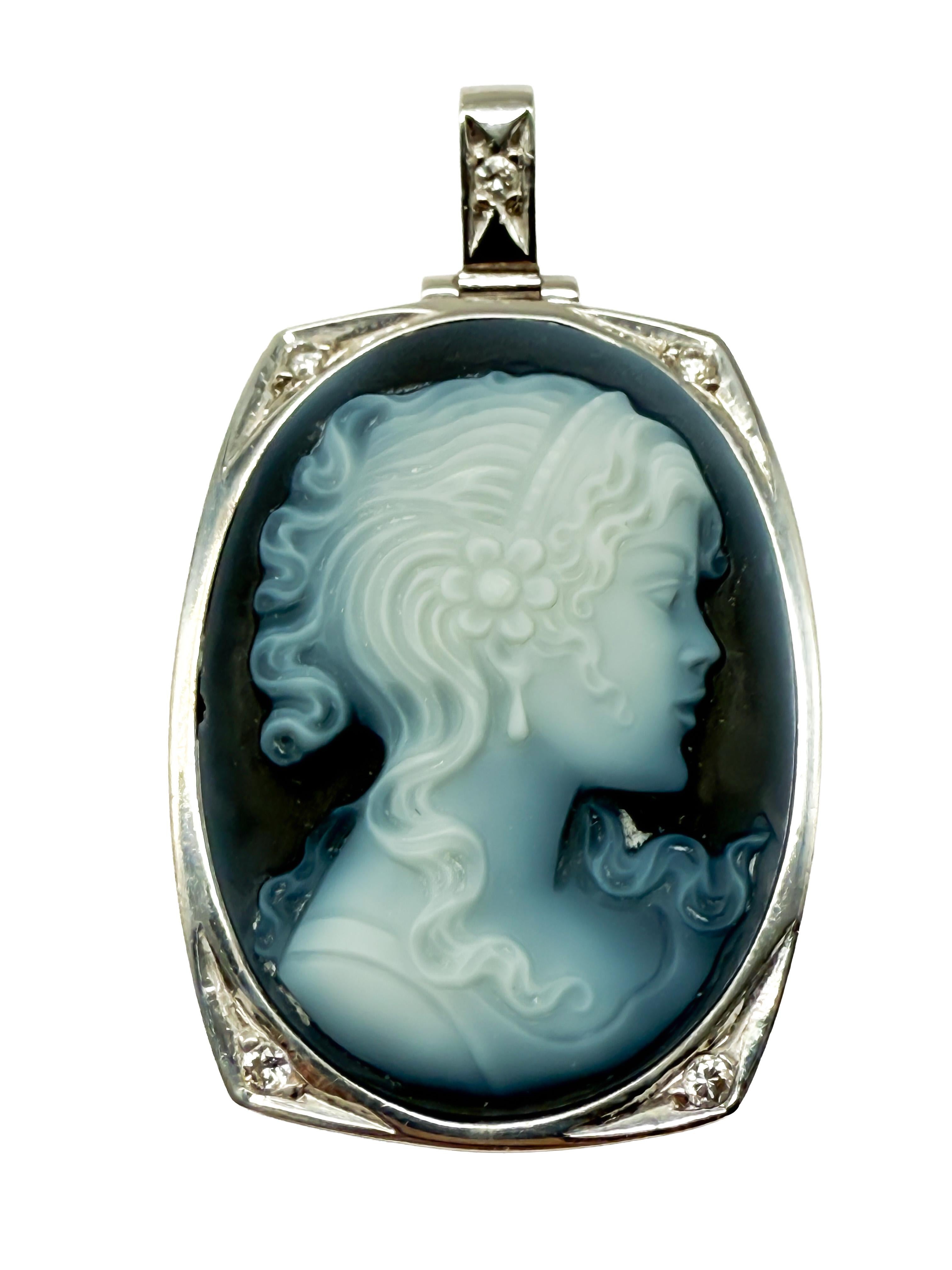 Ciondolo cammeo in oro bianco 585 in vendita 1