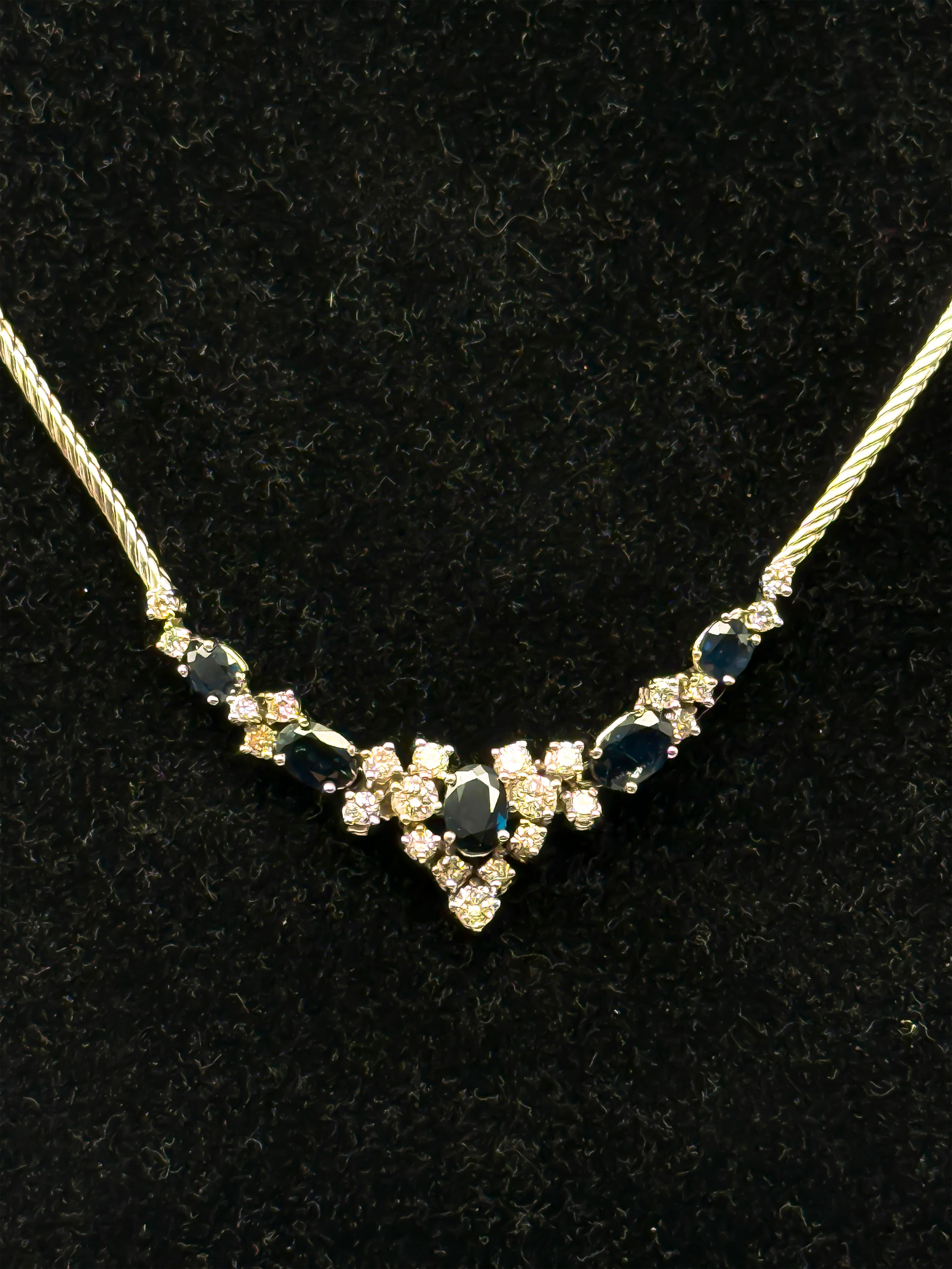 Rétro 585 white gold necklace with sapphire and diamonds, certificate included in vendita