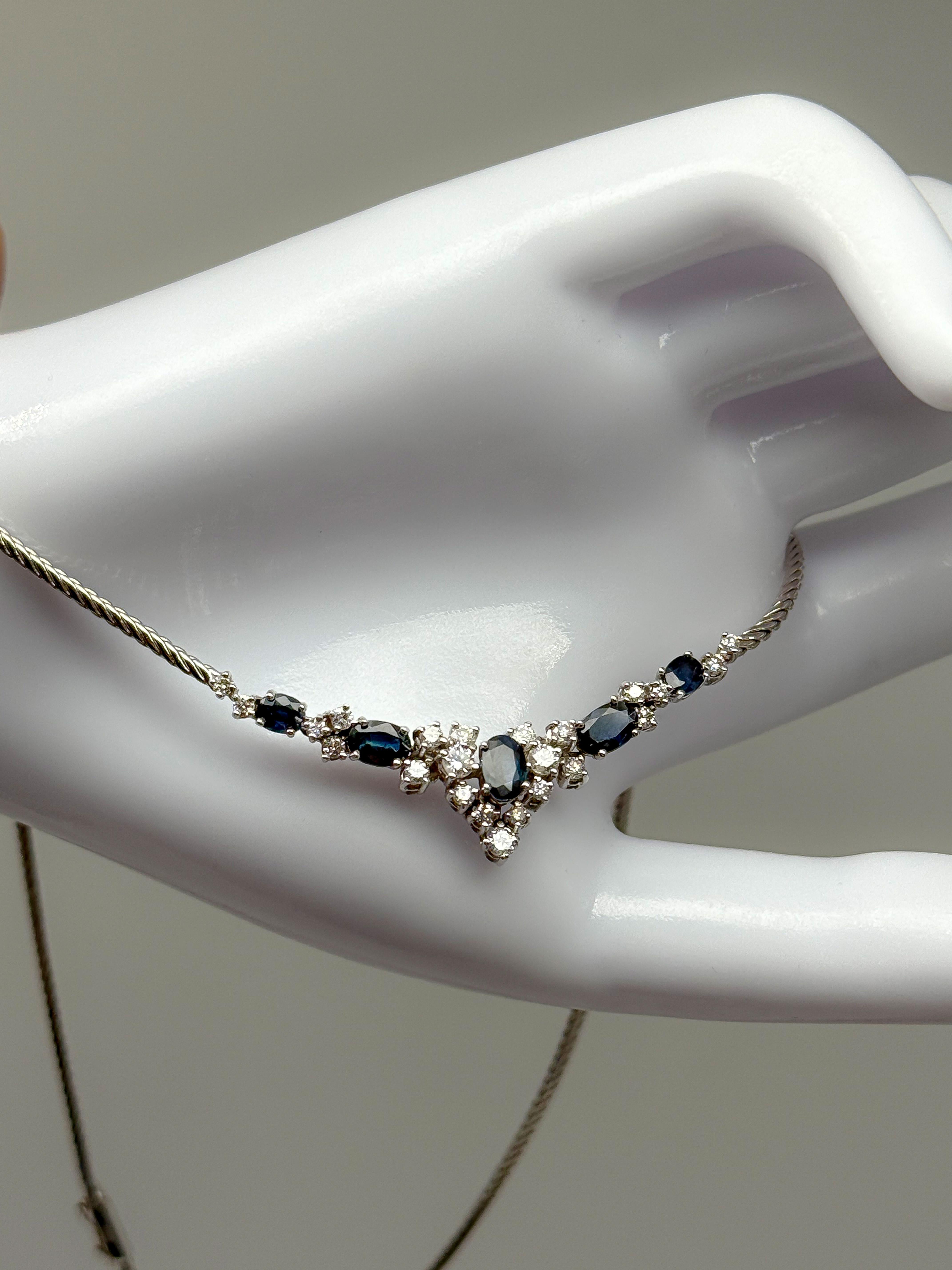 da uomo o donna 585 white gold necklace with sapphire and diamonds, certificate included in vendita