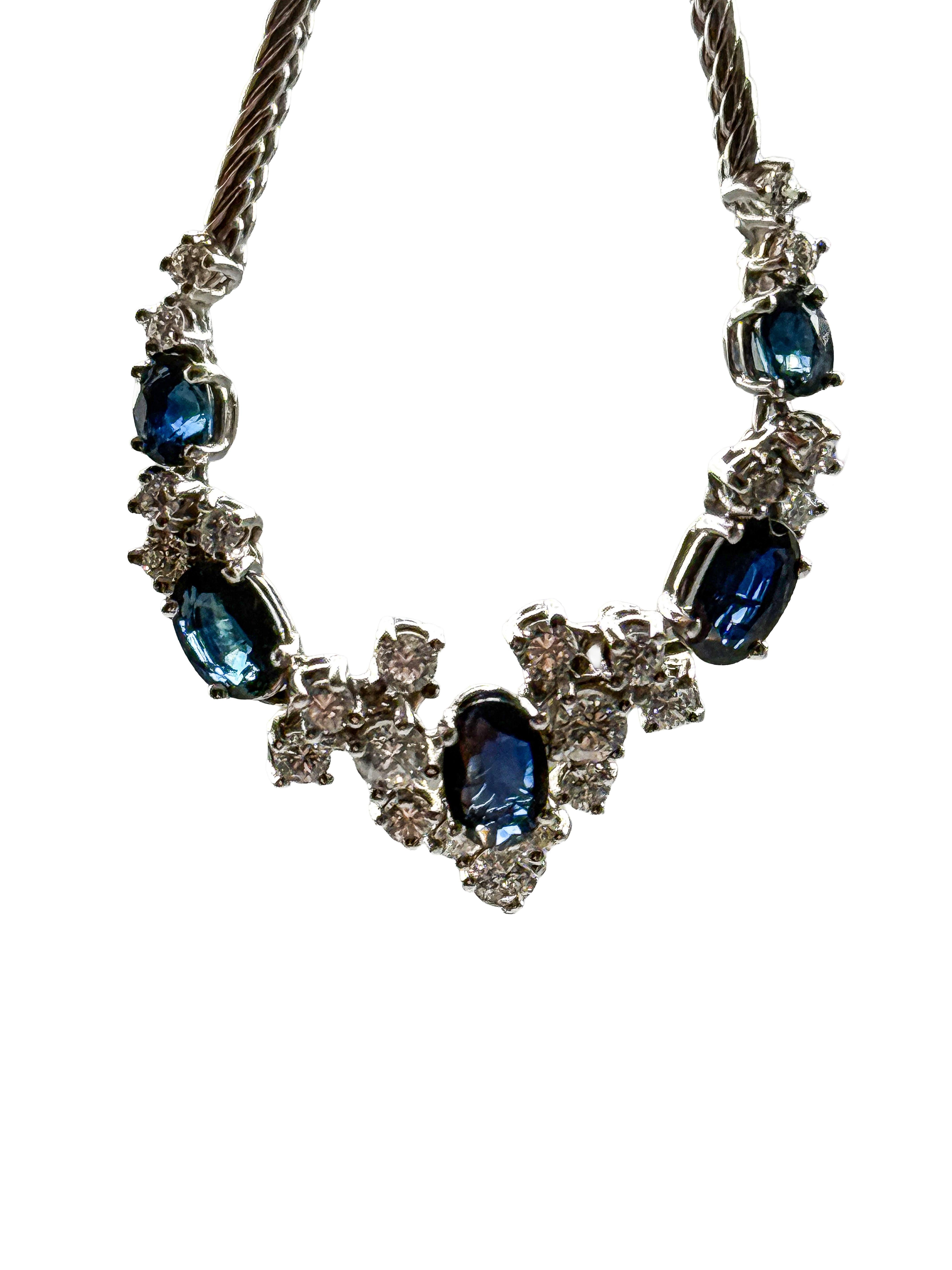 585 white gold necklace with sapphire and diamonds, certificate included in vendita 1